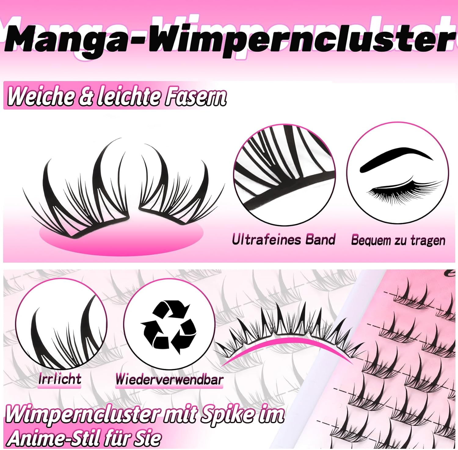 Veleasha Mnaga Lash Clusters Fairy Anime Eyelashes Cluster 10-14 Mm Laser Tech Wispy Cluster Lashes Super Lightweight DIY Spiky Eyelash Clusters (Flutair) image number 1