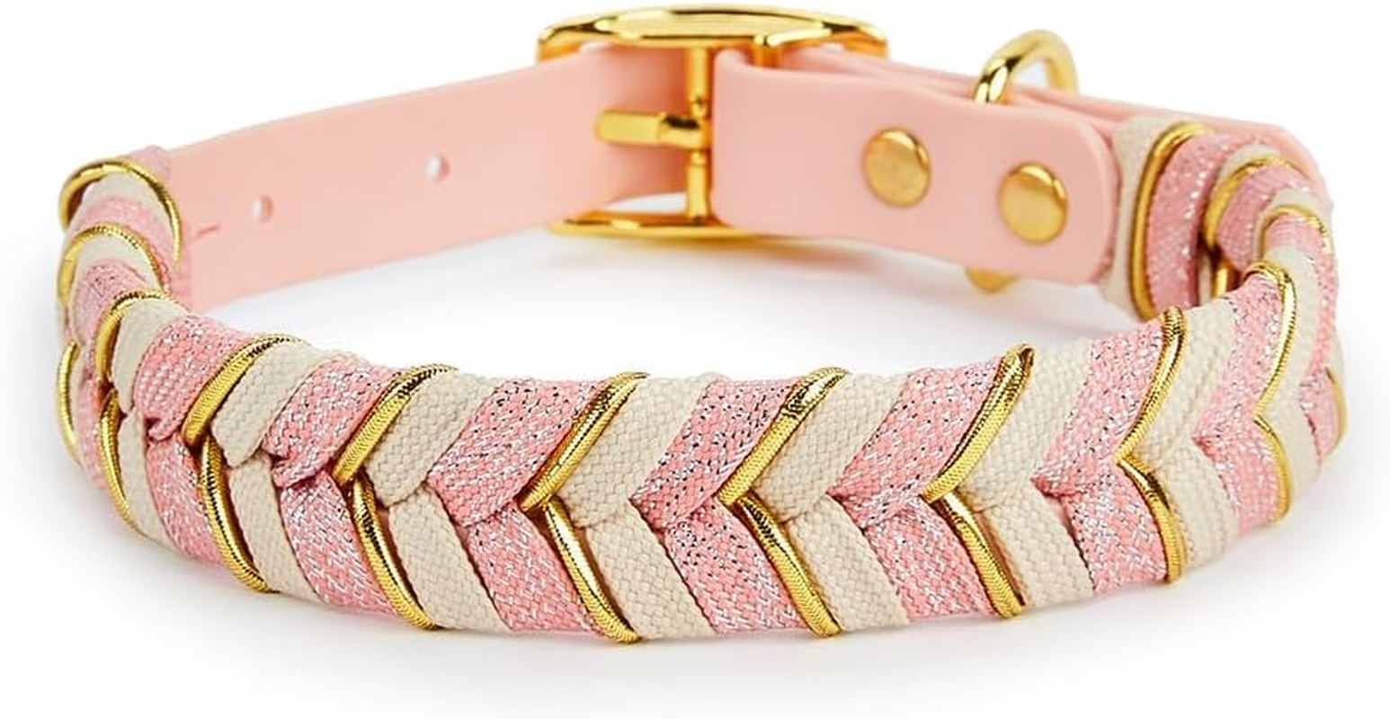 Handmade PVC Coated Dog Collar | Luxury Braided Waterproof Collar for Small to Large Dogs | Adjustable, Durable & Easy to Clean | Stylish Design for Walks & Training. Rose Blush/Cream, Small