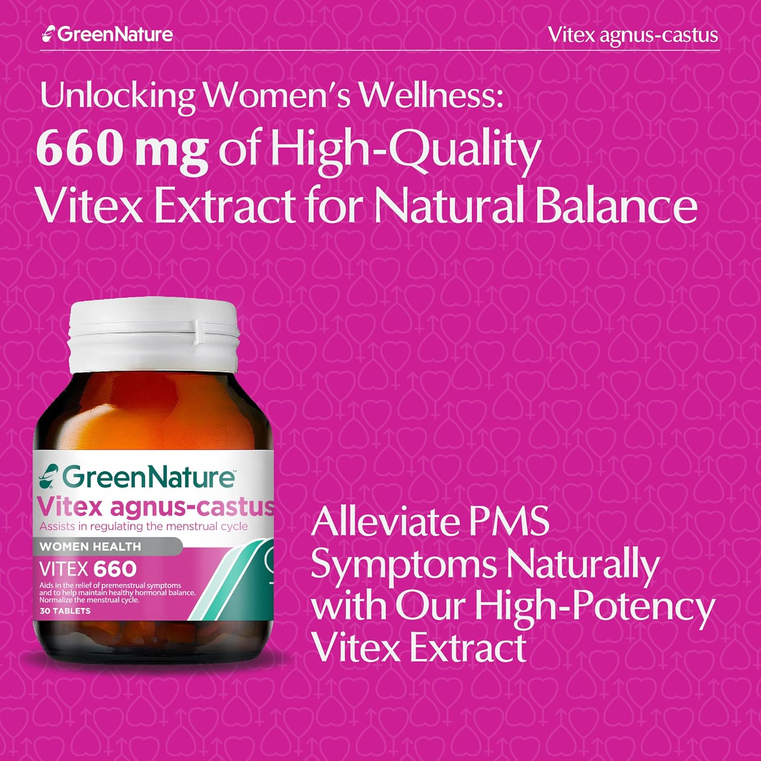 Green Nature Vitex Agnus Castus 660Mg, Chaste Berry, Female Hormonal Balance, PMS and Menopause Symptom Relief, Fertility Support, Cycle Regulation, Microencapsulated Ingredients for Maximum Potency - TGA ARTG Listed