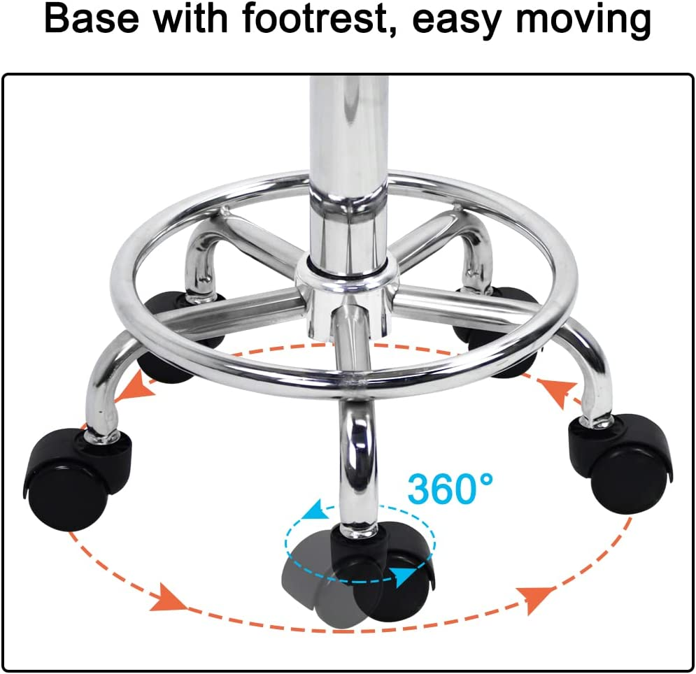 WKWKER Ergonomic Rolling Stool PU Leather Stool on Wheels Swivel Height Adjustable Seat Stool Chair for Kitchen Drafting Salon Lab Office Massage Stool (Gray) image number 1