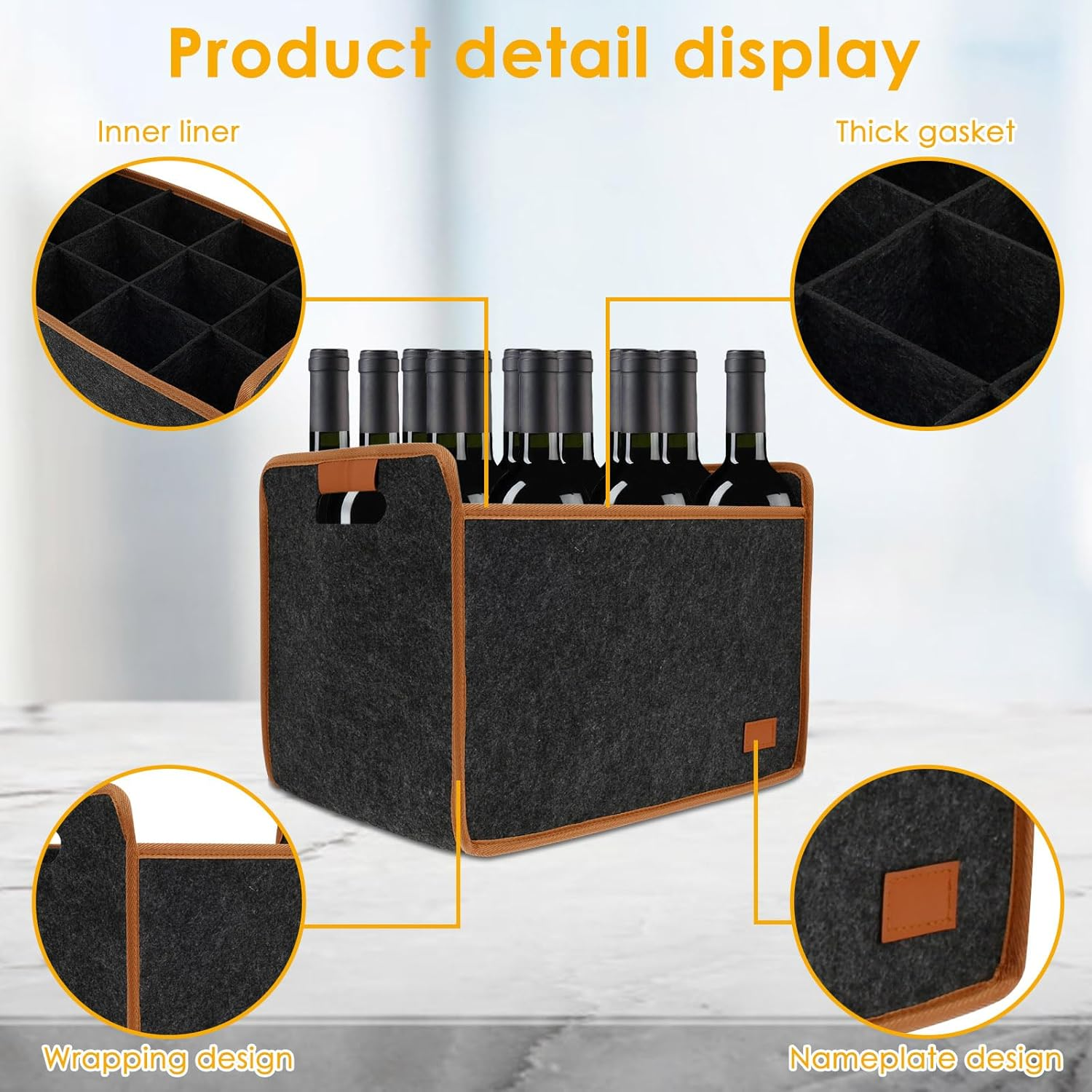 2Pcs 12 Bottle Wine Carrier Felt Wine Tote Bag Collapsible Wine Bottle Carrier with Handles Wine Carrier Tote for Travel Party Picnic Dinner image number 2