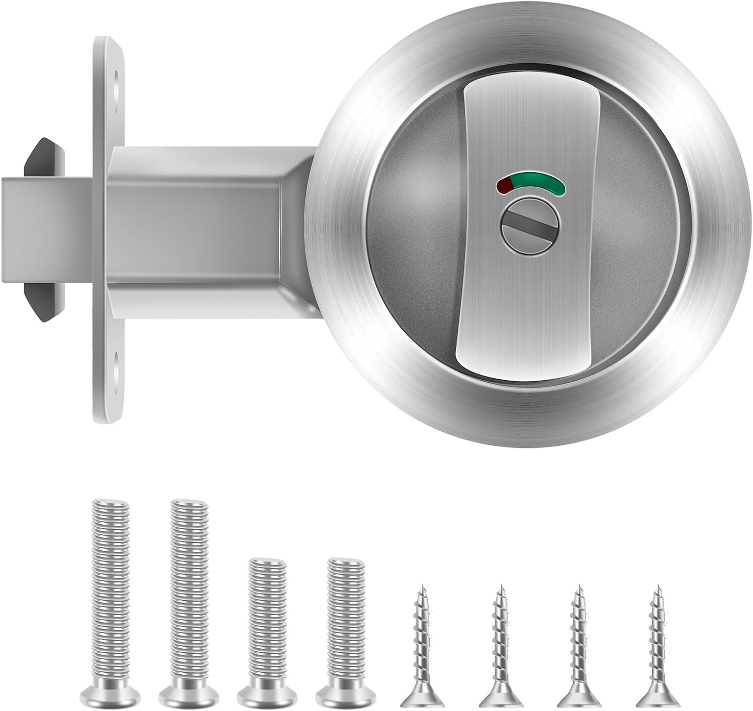 Round Pocket Door Lock Set Thickened Zinc Alloy Sliding Pocket Door Lock Hardware Kit Brushed Silver Pocket Doors Latch for Bathroom Sliding Doors (Ritz Silver (Round Double Hook))