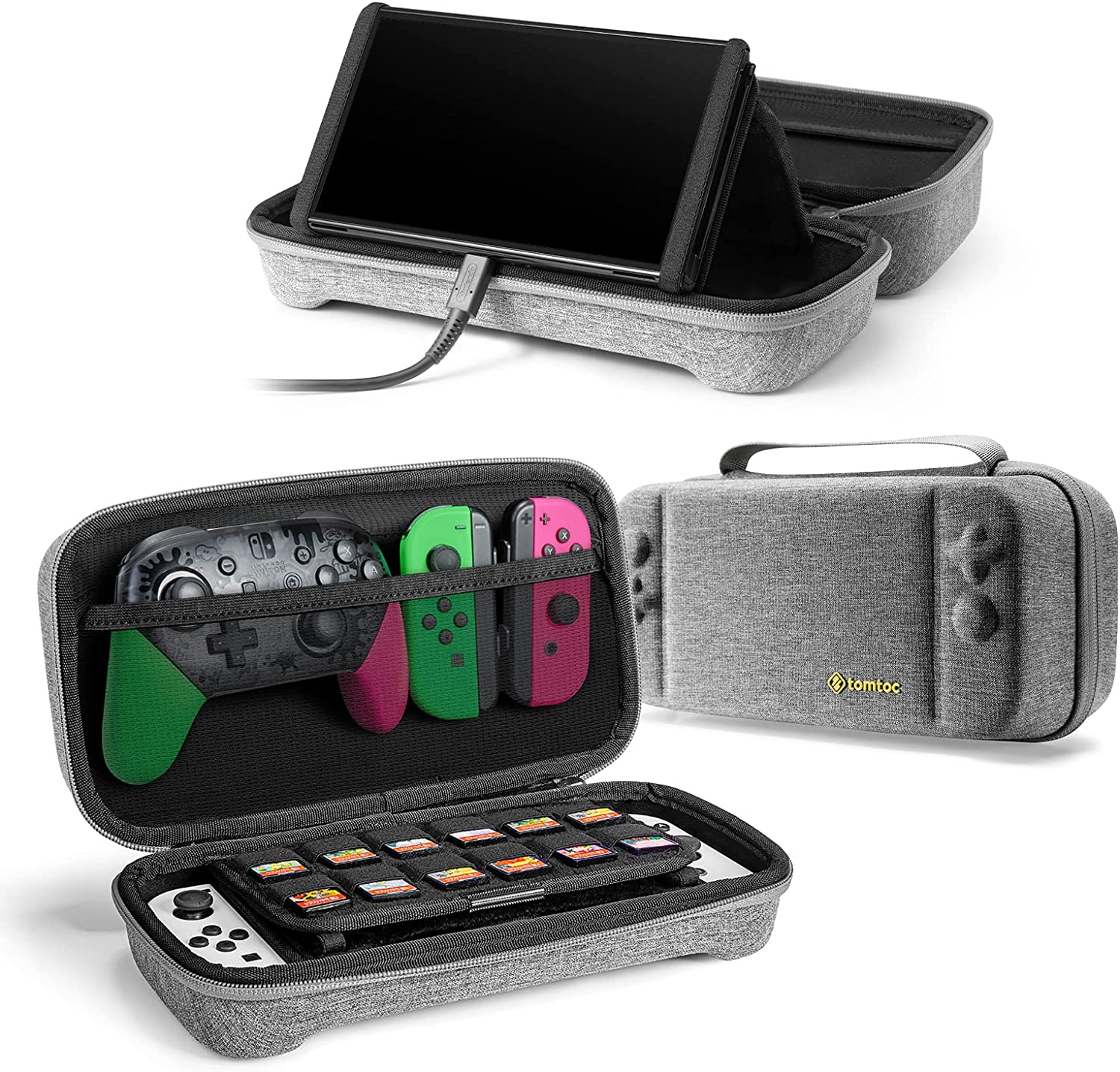 Tomtoc Protective Case for Nintendo Switch Hard Shell Travel Storage Carrying Case Cover Box with 18 Game Cartridges and Handle for Nintendo Switch Console and Accessories image number 3