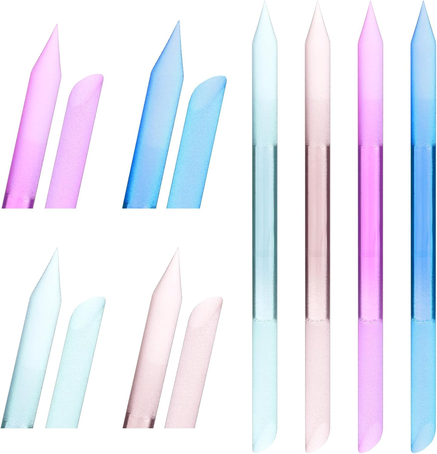4PCS Glass Cuticle Pusher Tool, Dual-Ended Manicure Stick, Crystal Glass Nail File Women Professional Precision Filing Cuticle Remover Tools for Natural Nails & Cuticles Care (Purple Green Blue Pink) image number 5