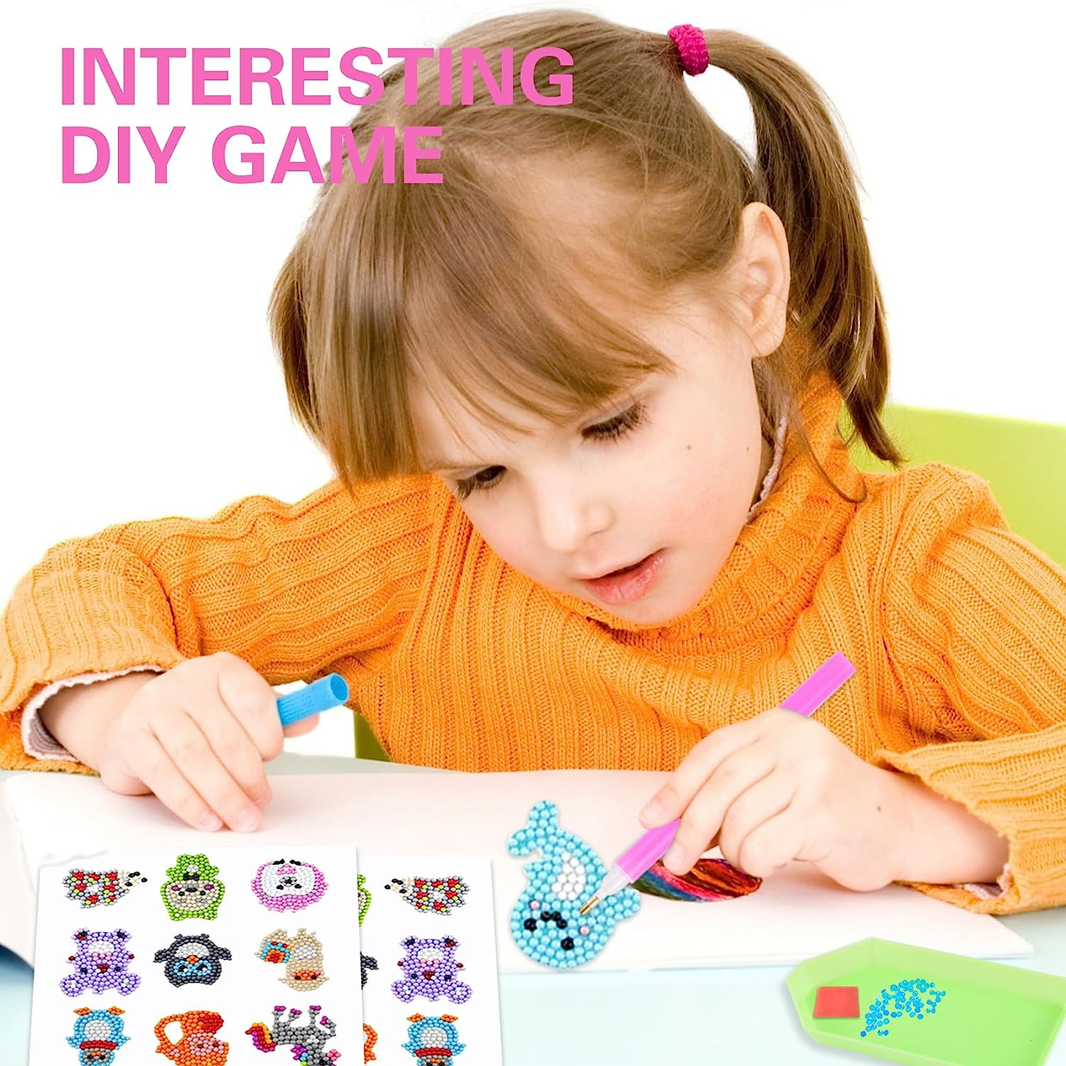 Diamond Art Stickers for Kids, 36Pcs 5D DIY Diamond Painting Kits, Animal Diamond Dot Stickers, Cute Gem Stickers for Crafts, Mosaic Sticker Art Kits for Kids Girls Boys image number 2