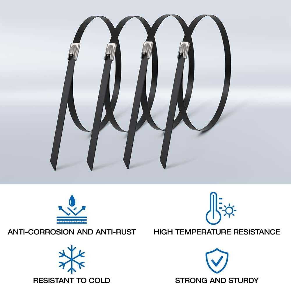 WORKTOOL Stainless Steel Zip Ties, 15.8" Long, 40Pcs, Black, Self Locking, Heavy Duty, Multi-Purpose, Automotive Repair image number 5