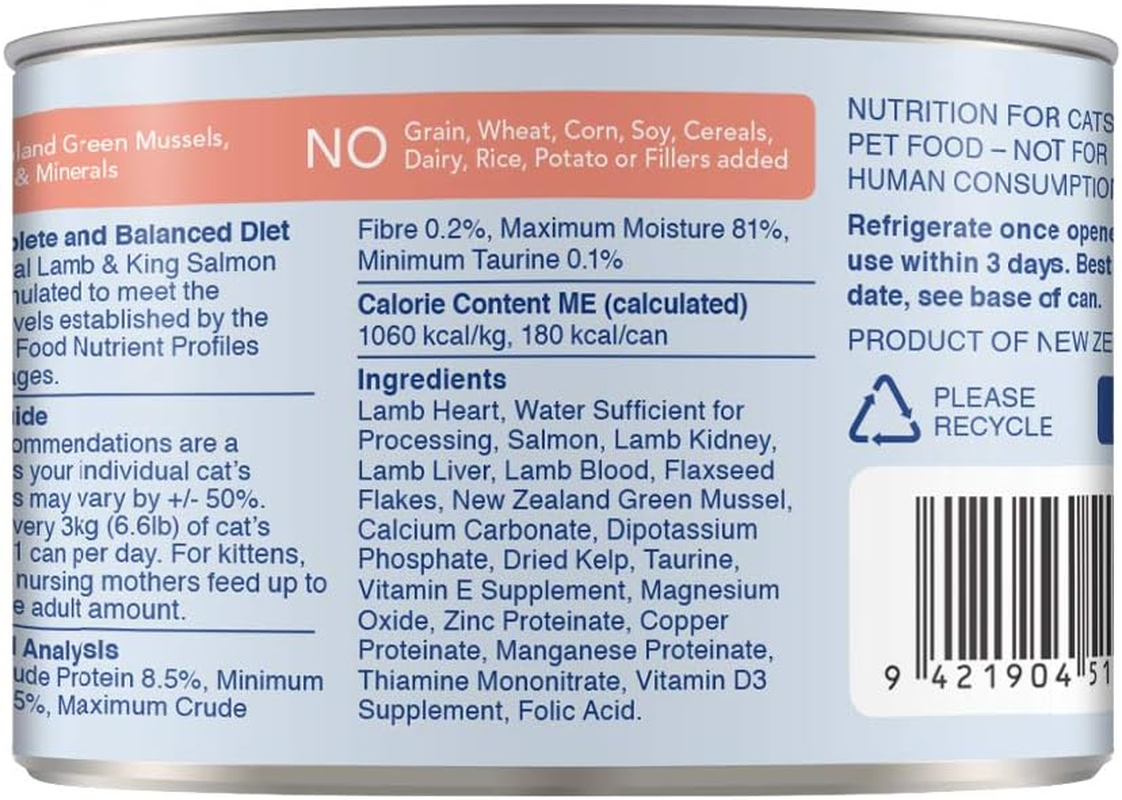 Feline Natural Wet Cat Food Pate - Lamb & Salmon Feast, 170G (Pack of 12), Grain-Free Recipe, New Zealand Sourced Ingredients