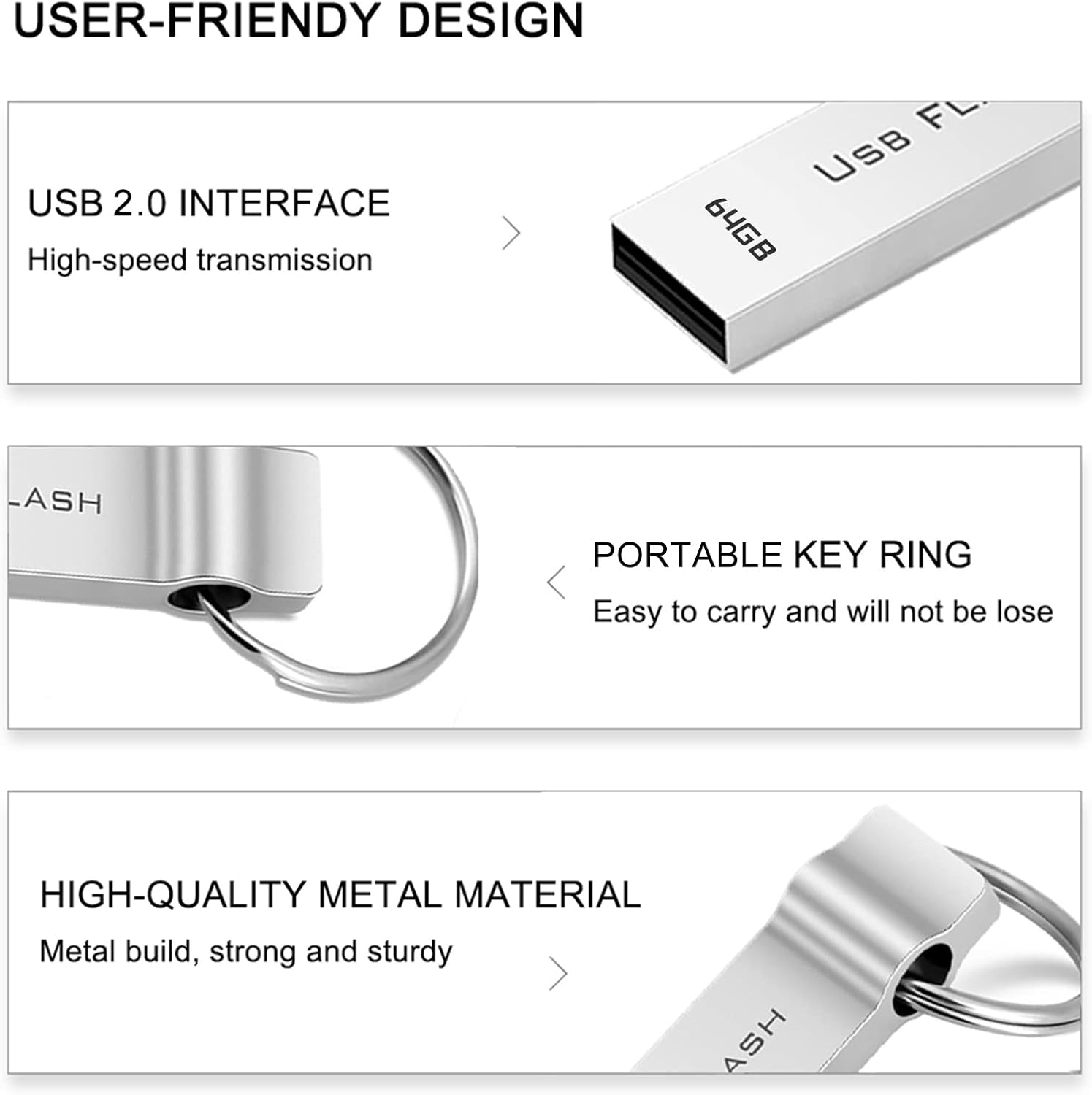 Cticoal USB Thumb Drive 64GB High Speed Pendrive 3.0 Waterproof USB Drive Metal USB Flash Drive Silver Pen Drive Typically Used for Copying or Storing Data image number 1