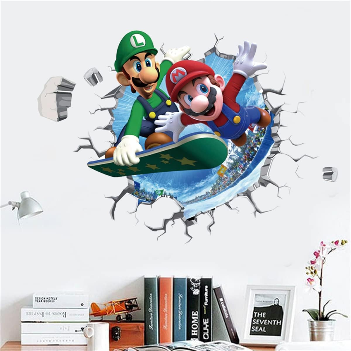 Mario Brothers Wall Decals Children Cartoon Bedroom Background Wall Decoration PVC Wall Decor for Boys Room Living Room (Size 23.7 X 17.7 Inch)