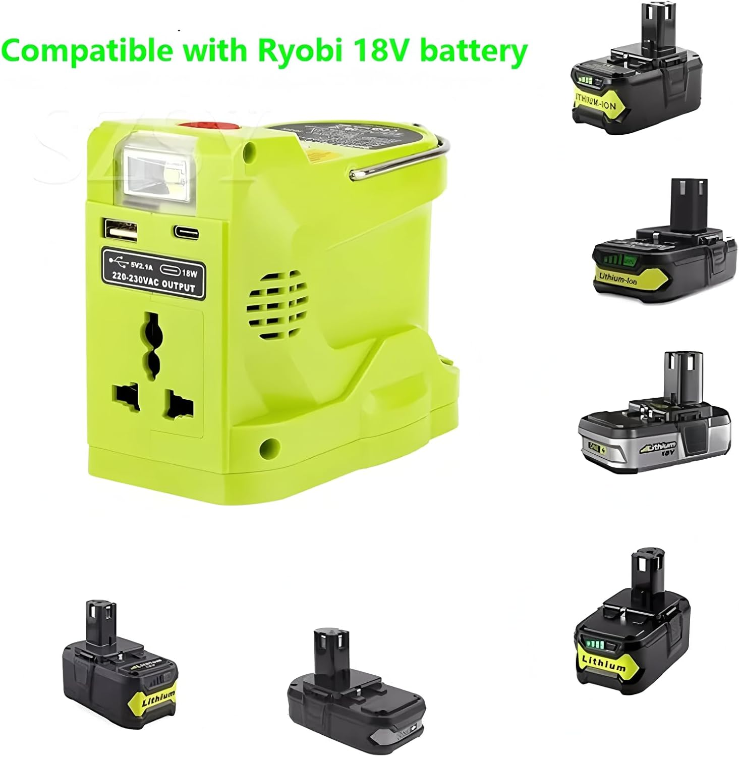 200W Power Inverter Compatible with Ryobi 18V Battery, DC 18V to 230V AC Outlet with USB-C & USB a Ports, Battery-Powered Generator/Charger Adapter Station (Compatible with RB18L50 RB18L40 RC18115) image number 4