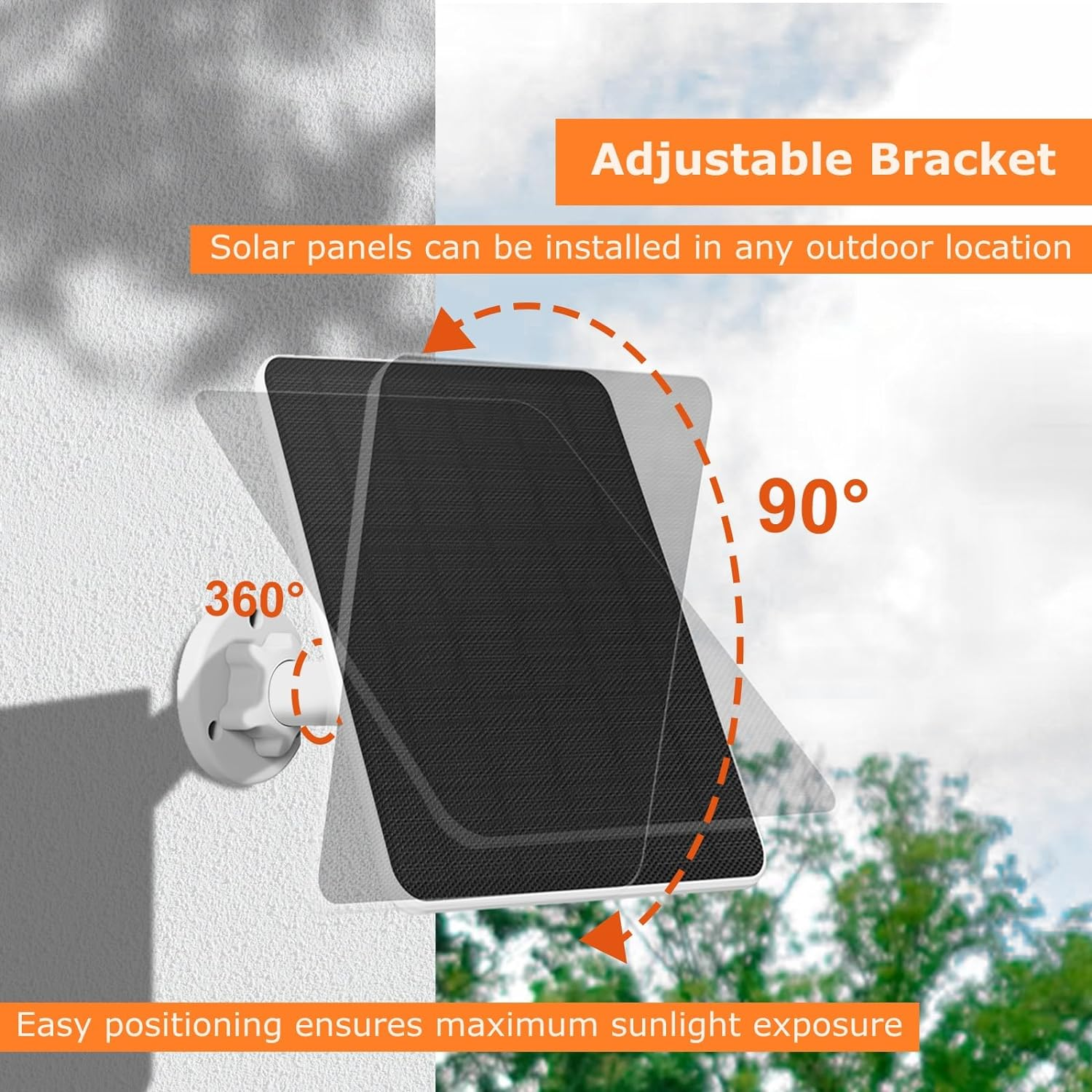 Solar Panel for Security Camera,6W Solar Panel Micro Usb&Usb-C,Camera Solar Panel for Outdoor Rechargeable Battery Camera,Doorbell,Light,Solar Panels with IP65 9.8Ft Cable,Adjustable Bracket(1 Pack) image number 5