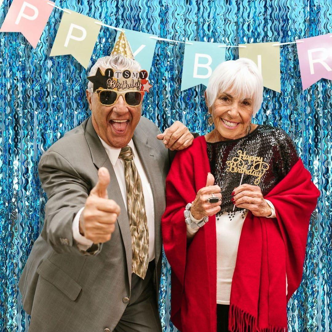 Backdrop for Party Decorations, Wave Foil Fringe Curtain Tinsel Photo Backdrop Blue Tinsel Curtain Party Backdrop Streamers for Birthday Wedding Bachelorette Christmas Celebration Party Decorations image number 5