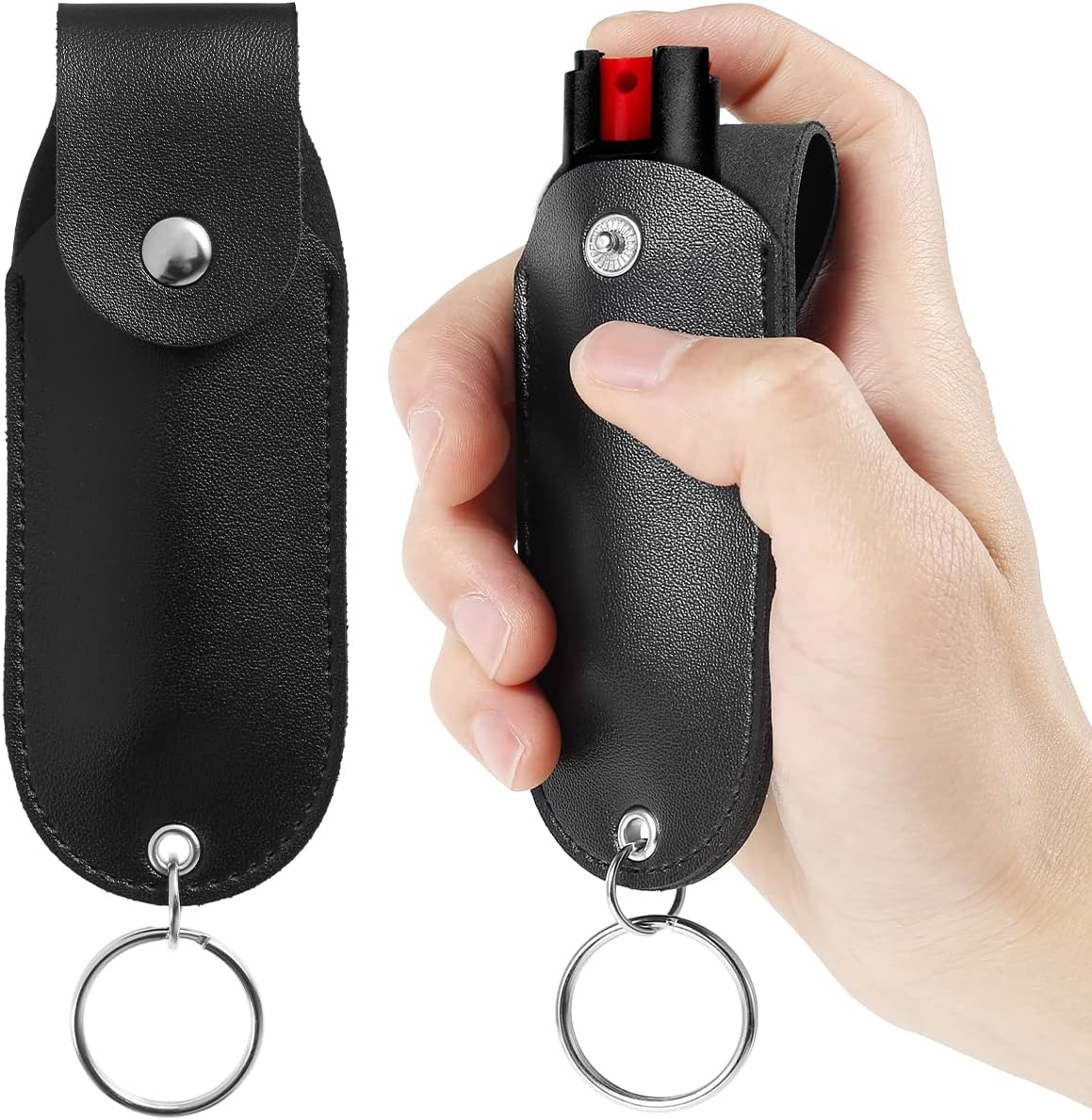 Pepper Spray Pouch, PU Leather Pepper Spray Holster, Mini Portable Top Flap Pepper Spray Holder, Self Defense Spray Leather Case Keychain (Pepper Spray Not Included)