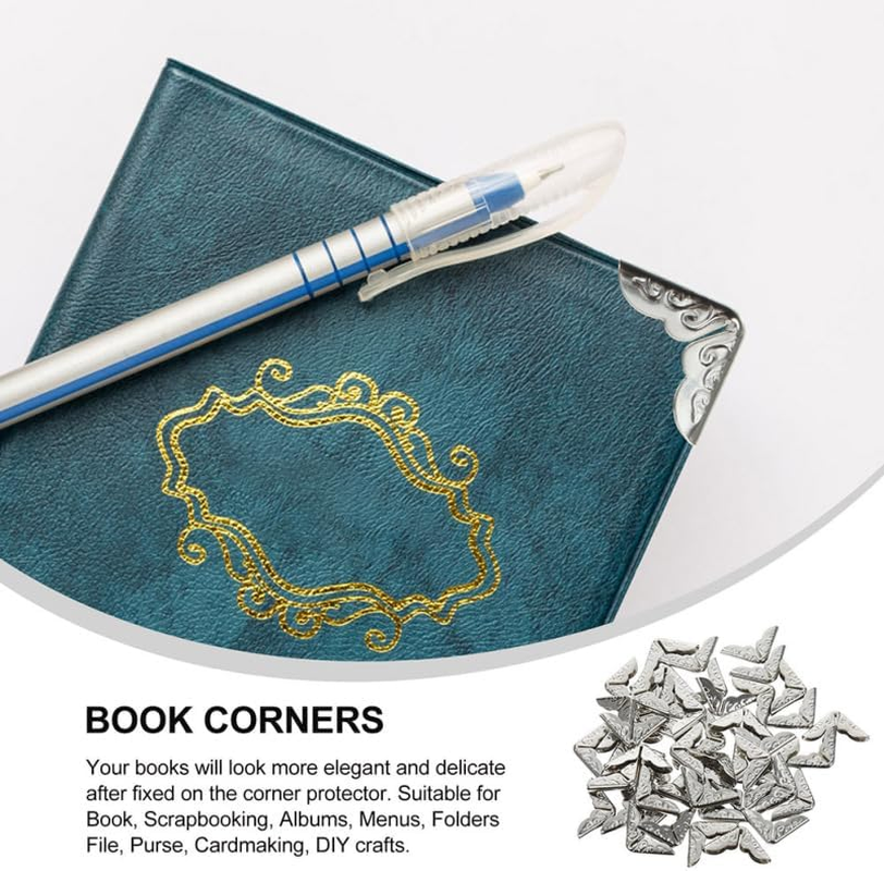 Ciieeo 40Pcs Silver Metal Book Corners Corner Protectors for Books Albums Scrapbooks Decorative Edge Guards Metal Book Corner Protectors