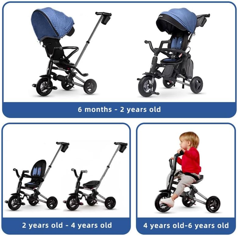 Q Play 6 In1 Kids Foldable Tricycle Toddler Stroller Trike Bike Ride on Toy Nova (Blue) - Blue image number 5
