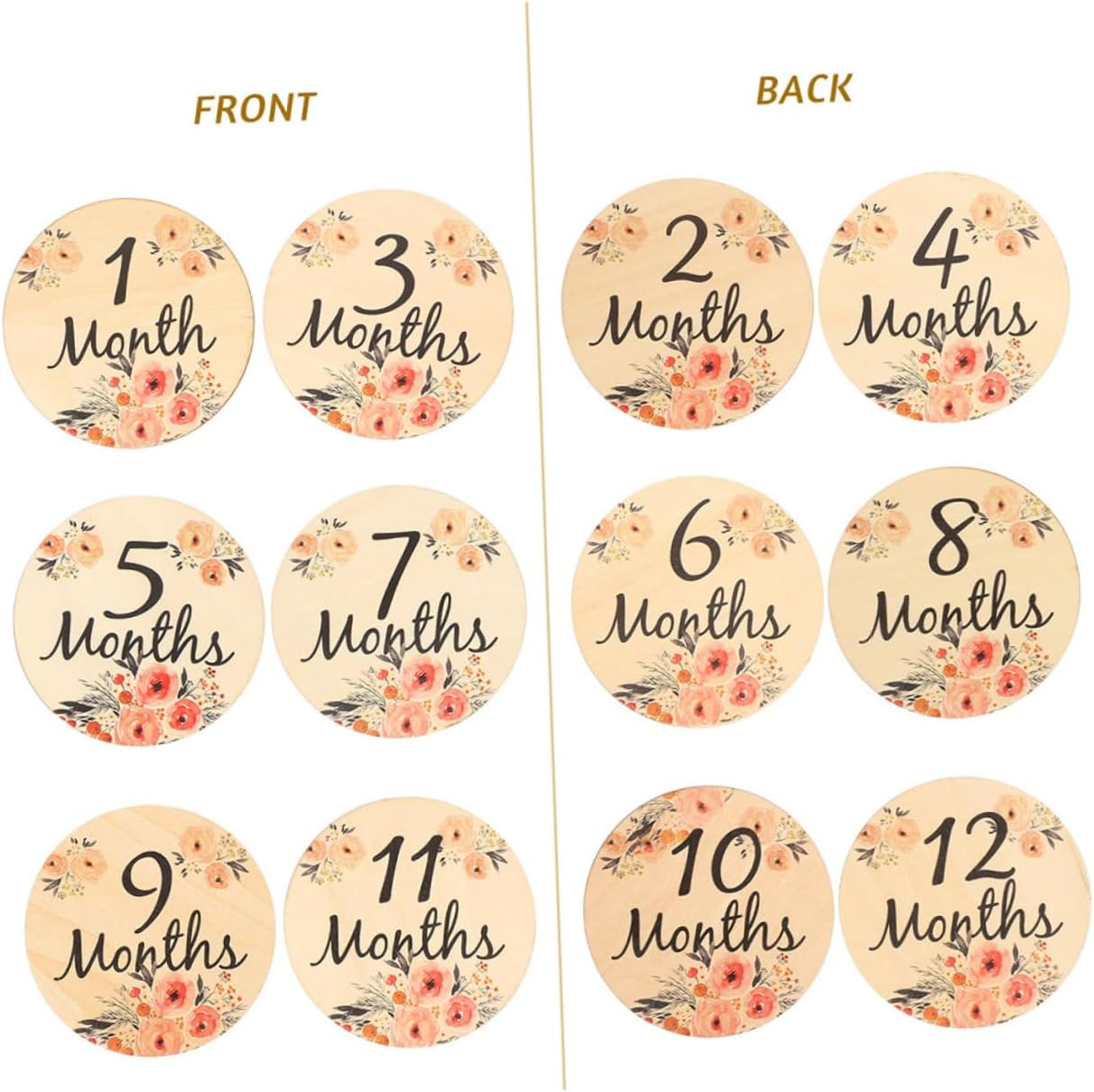 18Pcs Wooden Cards Adorable Growth Signs for Newborns Portable Photo Props to Cherish Every Month Cute Floral Design Discs image number 3