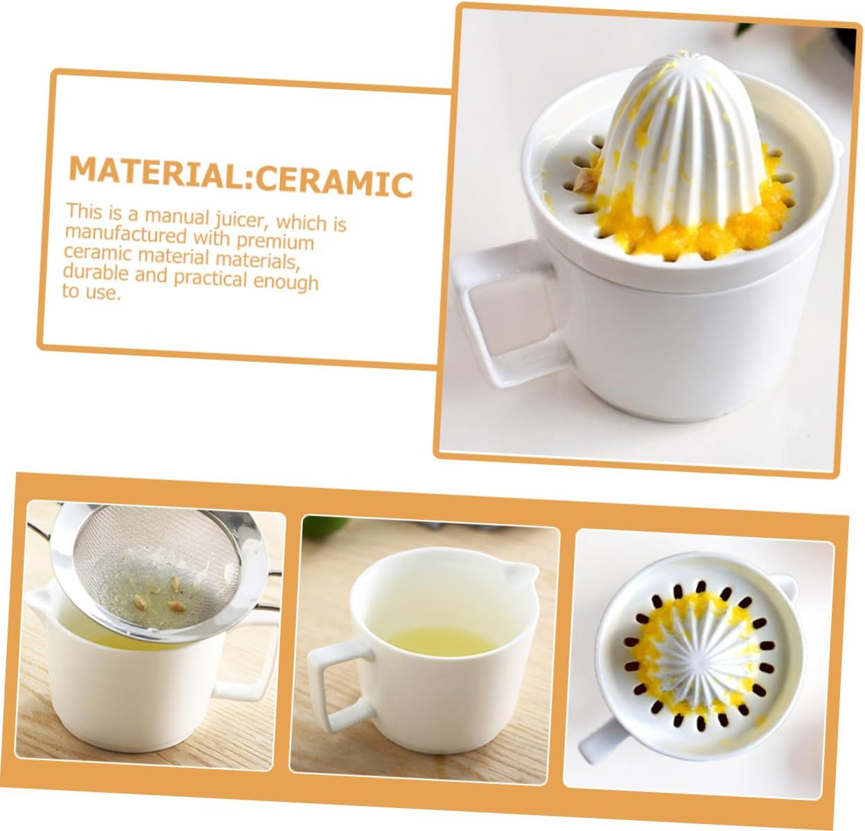 NOLITOY Manual Citrus Juicer Portable Ceramic Squeezer for Quick Juice Extraction Easy to Clean Fruit Squeezer Tool for Lemons Oranges and More image number 2