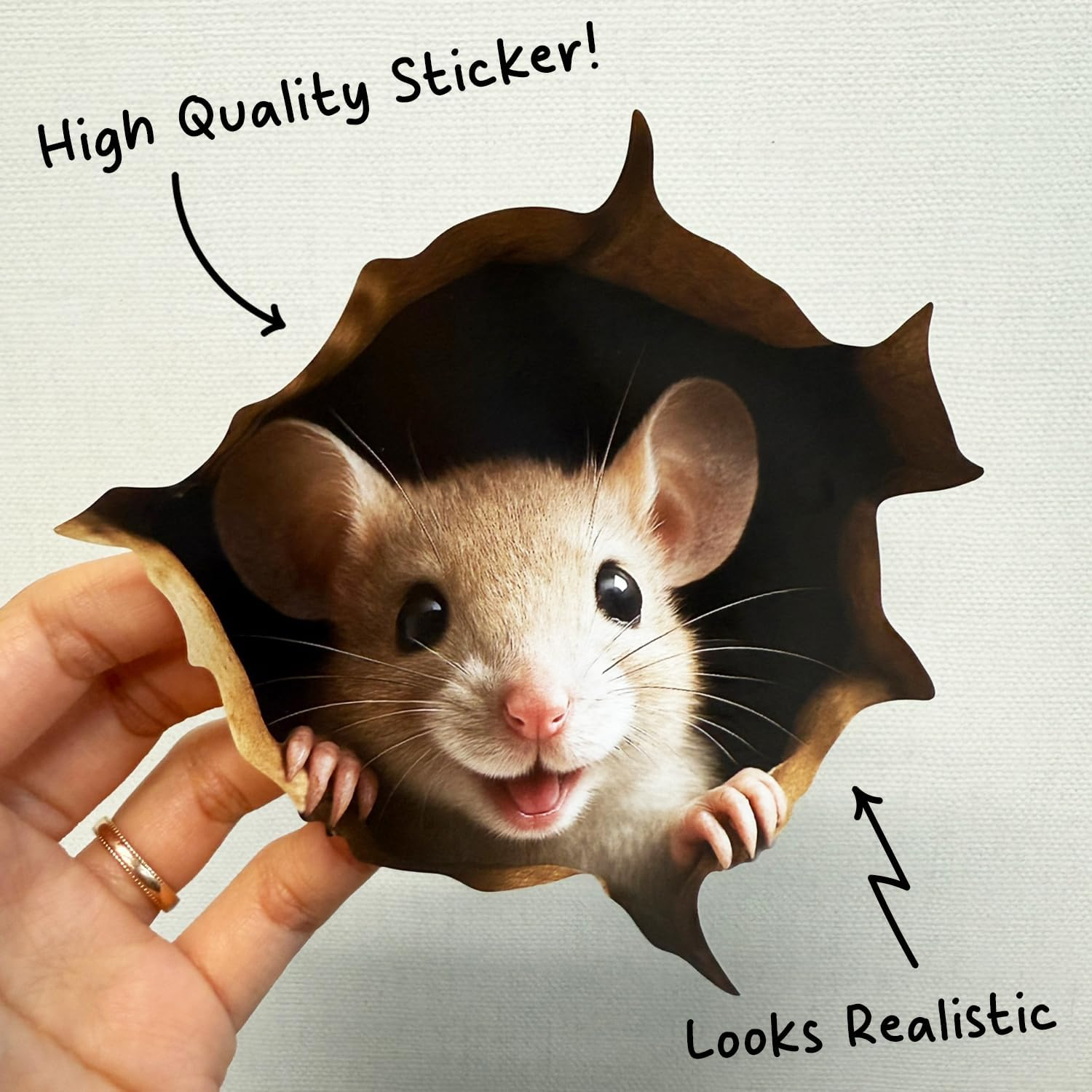 GRITKULTURE Removable Peek a Boo Mouse in Mouse Hole Decal Sticker 5.1Inch 2 Pack. Mouse Hole in the Wall Sticker with 3D Effect. Wall Decoration, Funny Gift, Potty Training, Prank (#6) image number 6
