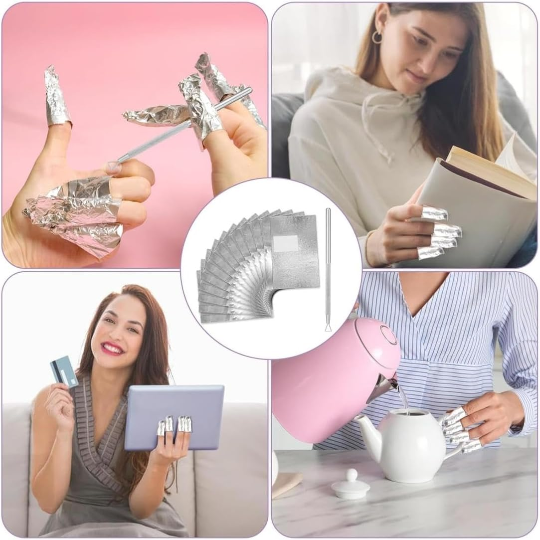 100 Pcs Gel Nail Polish Remover Foil Wraps with Cuticle Scraper, Nail Art Soak off Foils for Acrylic/Uv/Gel image number 4