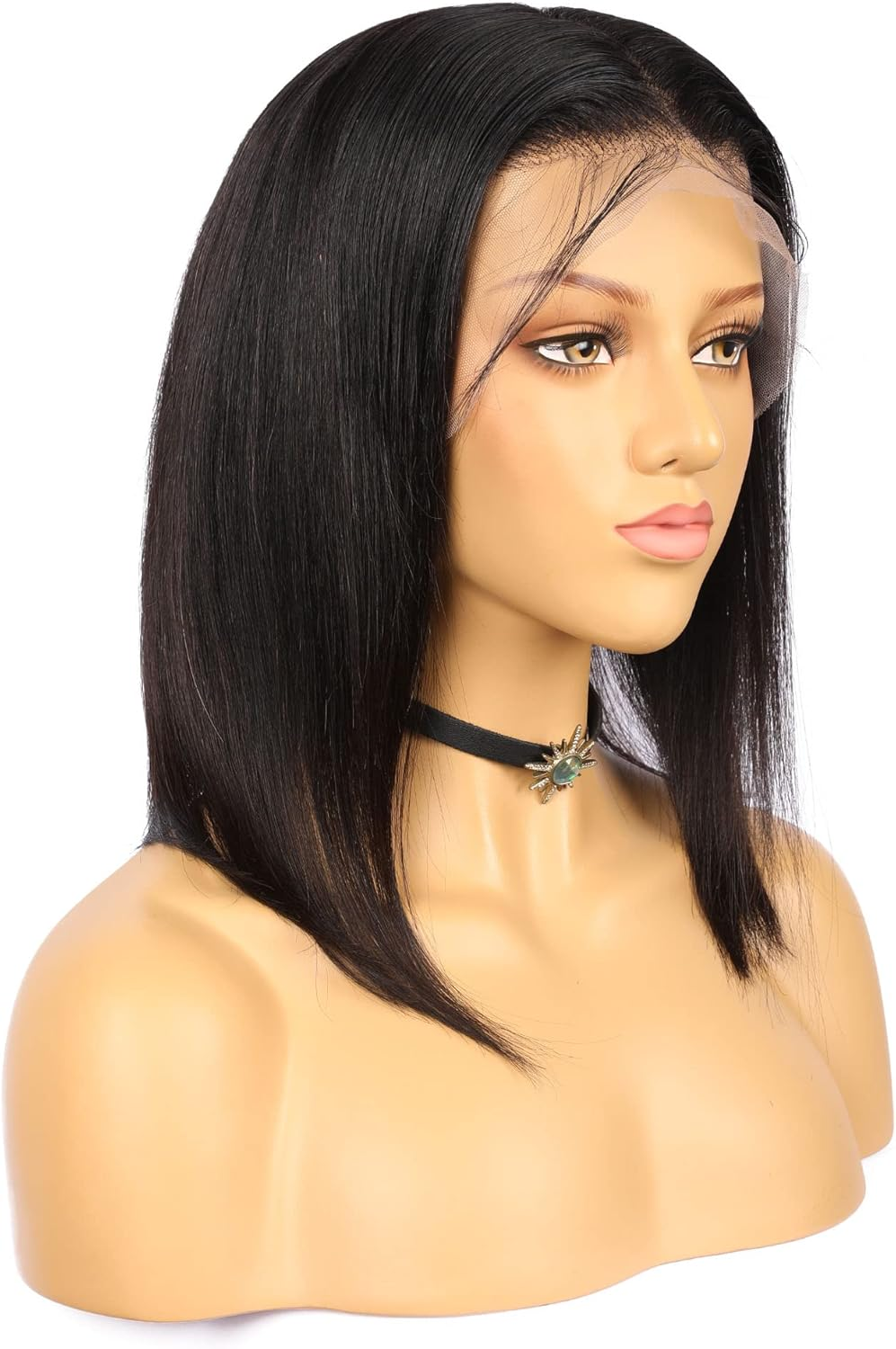 Black Human Hair Lace Front 13-4 Women Gule-Less Wig,12 Inch Bob Straight Hair Style 150% Density Wig image number 4