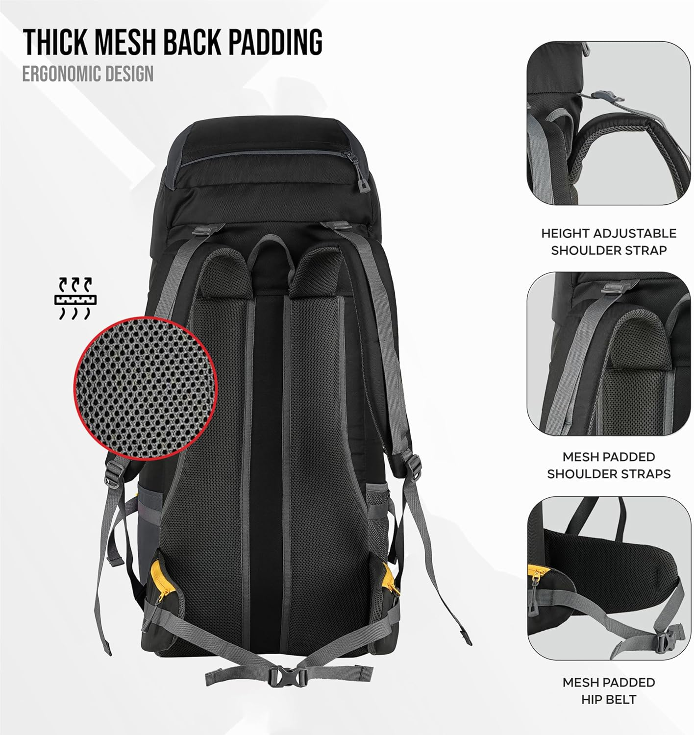 TRAWOC GRITMAX 55 Litre Travel Bag Front & Top Open Backpack for Hiking Trekking Camping, Rucksack for Men & Women with Rain Cover and Shoe Compartment image number 4