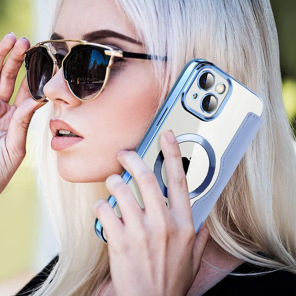 SIYOPINPFY Wallet Case for Iphone 14 Plus, [Compatible with Magsafe] Premium Flip Leather RFID Blocking Card Holder Clear Magnetic Back Cover Shockproof Case for Iphone 14 plus (Dar Peaks Blue JD) image number 6