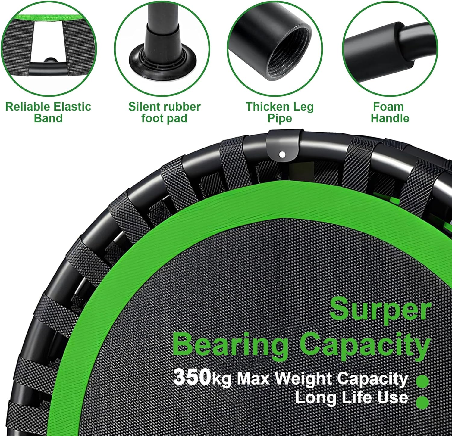 Aumerage 40" Mute Rebounder Trampoline，Max Load 180KG Foldable Fitness Exercise Workout Silent Rebounder Trampoline with Adjustable Heights Foam Handrail image number 1