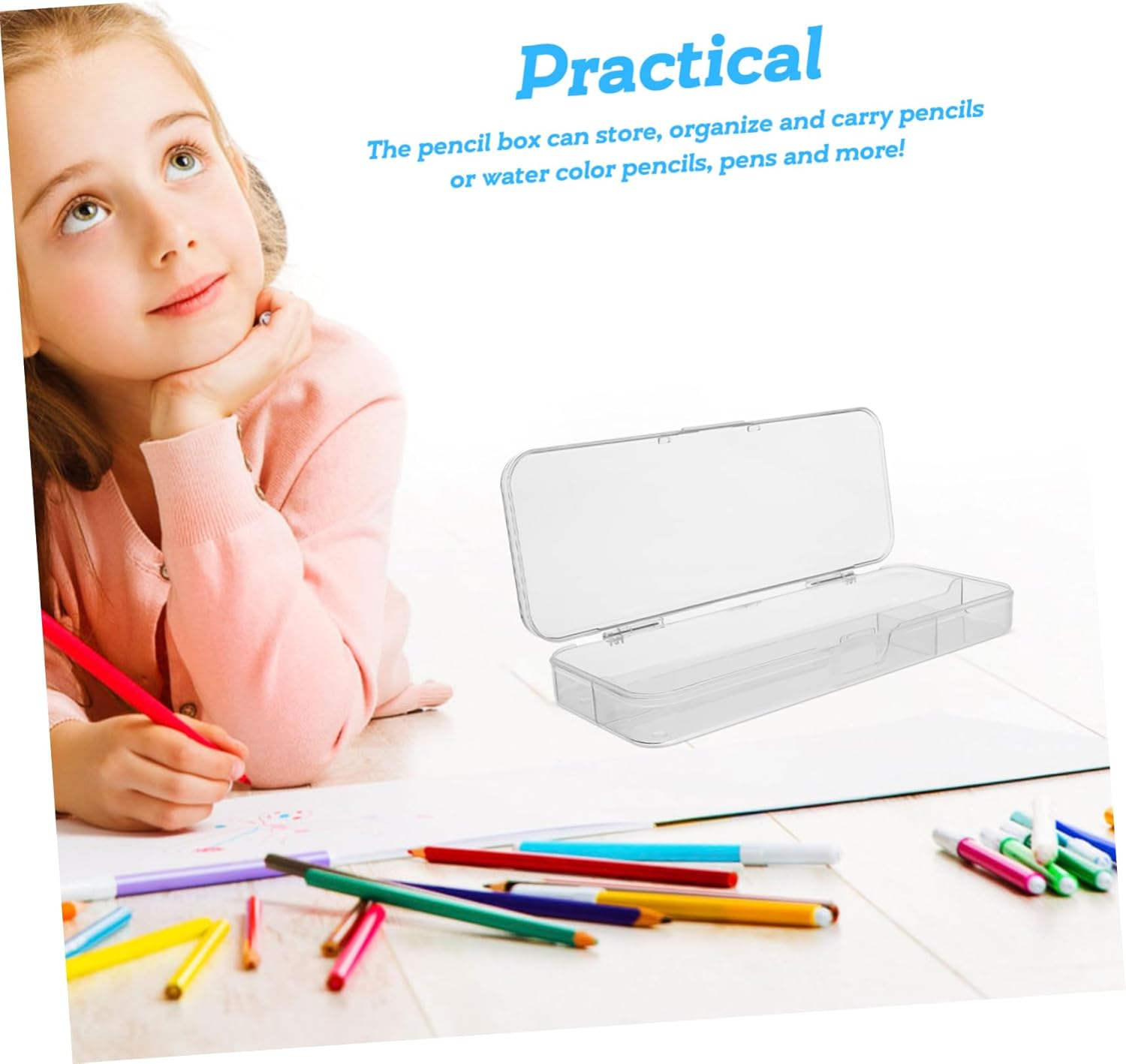 HOUDERCO Large Capacity Plastic Pencil Box Stackable Pencil Case for Stationery Organization for Desk Accessories Storage image number 4