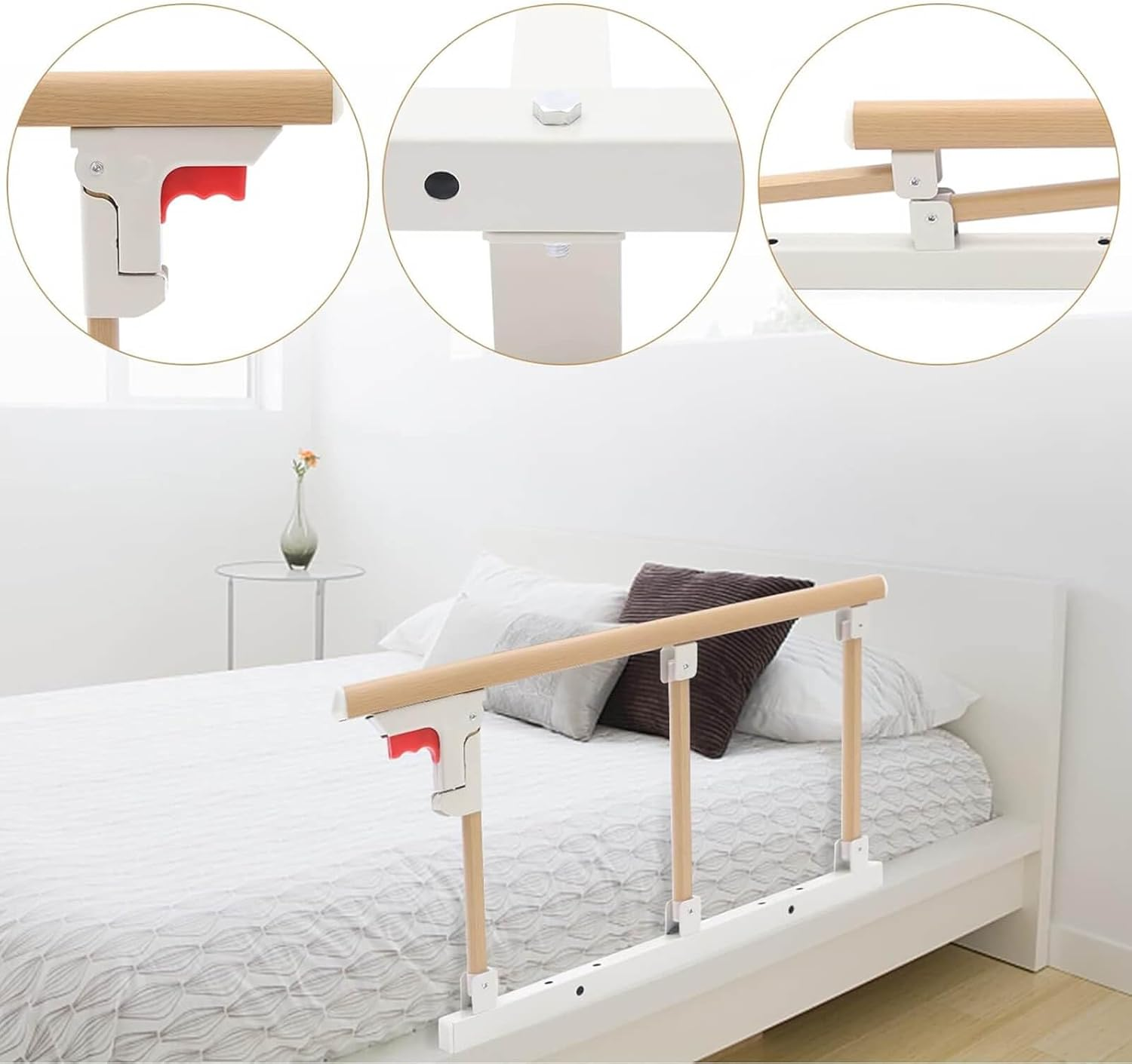 Fesfun&reg; Bed Rails Elderly Adults Safety, Foldable Bedside Grab Bars Assist Handles, Collapsible Bed Canes Guards Railings for Seniors, Adjustable Rails Prevent Falling