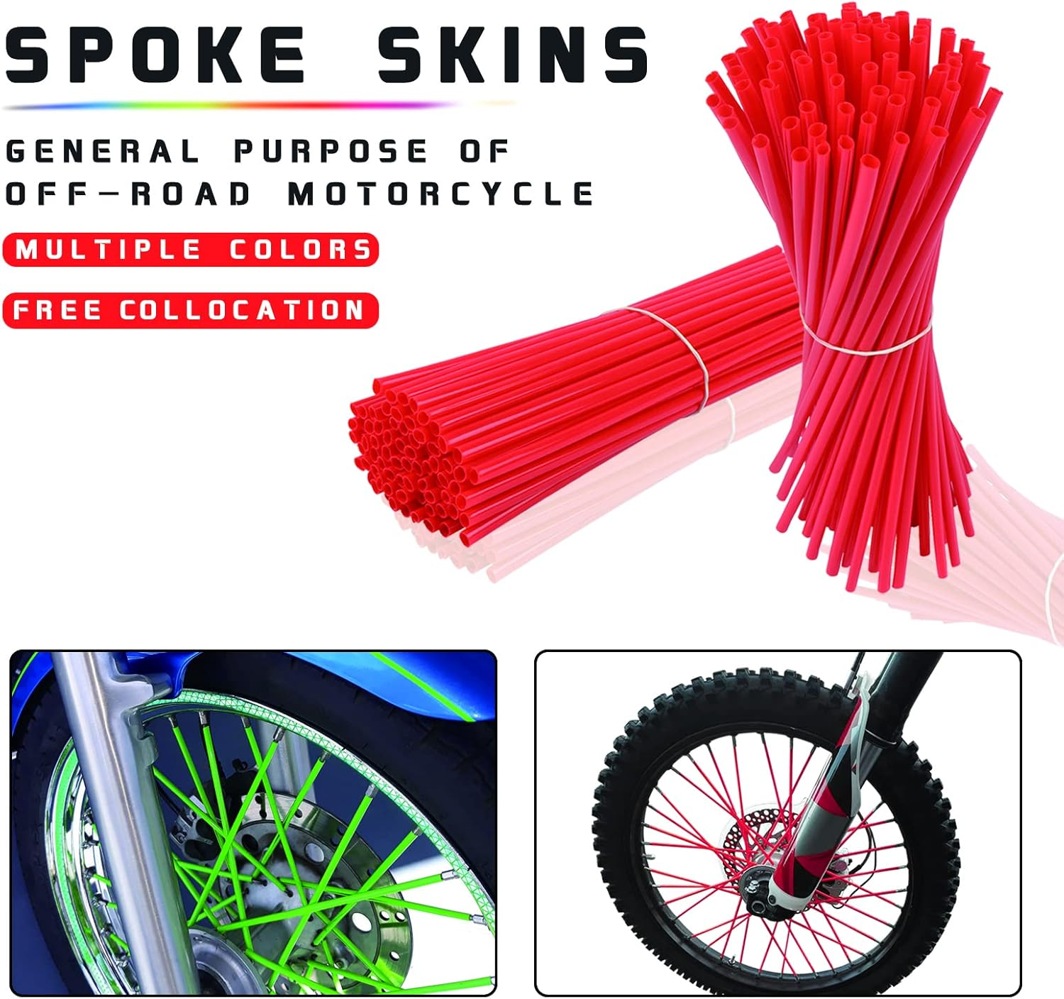 72Pcs Universal Spoke Skins Covers，Wheel Spoke Wraps Skins Pipe Trim Decoration Protector for Motorcycle Dirt Bike Yamaha Honda BMW Suzuki Kawasaki Pink - Black image number 3