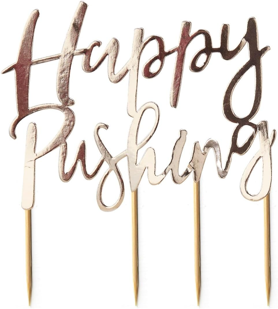 Ginger Ray Foiled Happy Pushing Baby Shower Cake Topper, Gold (Pack of 2) image number 4