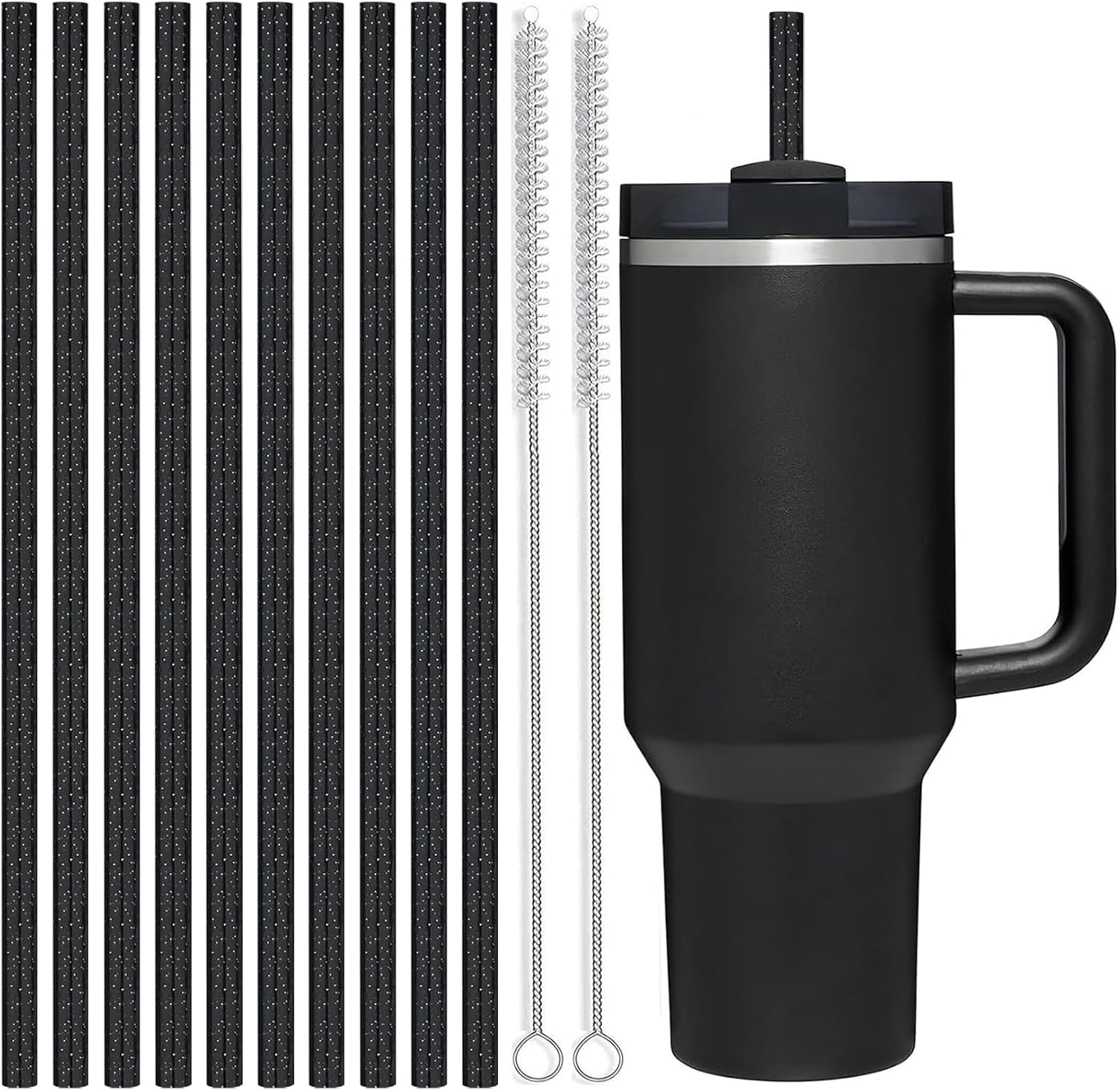 ALINK 10 Pack Glitter Straws for Stanley 40 Oz 30 Oz Tumbler, 12 in Long Reusable Plastic Colorful Straws for Stanley Cup Accessories, Half Gallon Jug, plus 2 Cleaning Brush