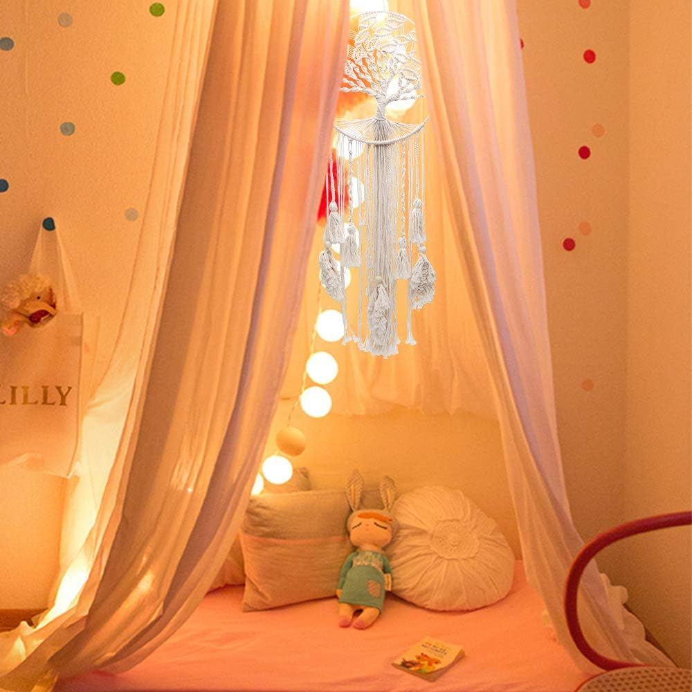 Tree of Life Large Dream Catcher, Boho Macrame Dreamcatcher with Feather Leaf | Large Woven Wall Hanging for Bohemian Wedding, Bedroom, Nursery, Cafe, or Gypsy Decor image number 1