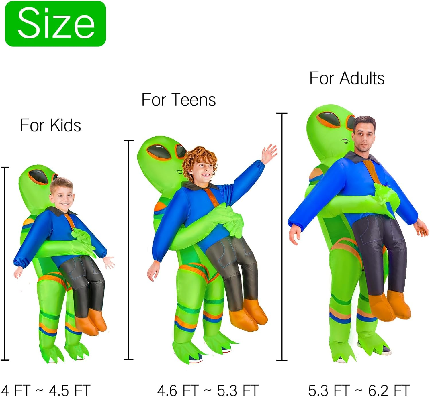 Inflatable Alien Costume for Adult Kids Blow up Alien Halloween Costumes Alien Abduction Costume Cosplay Party image number 4