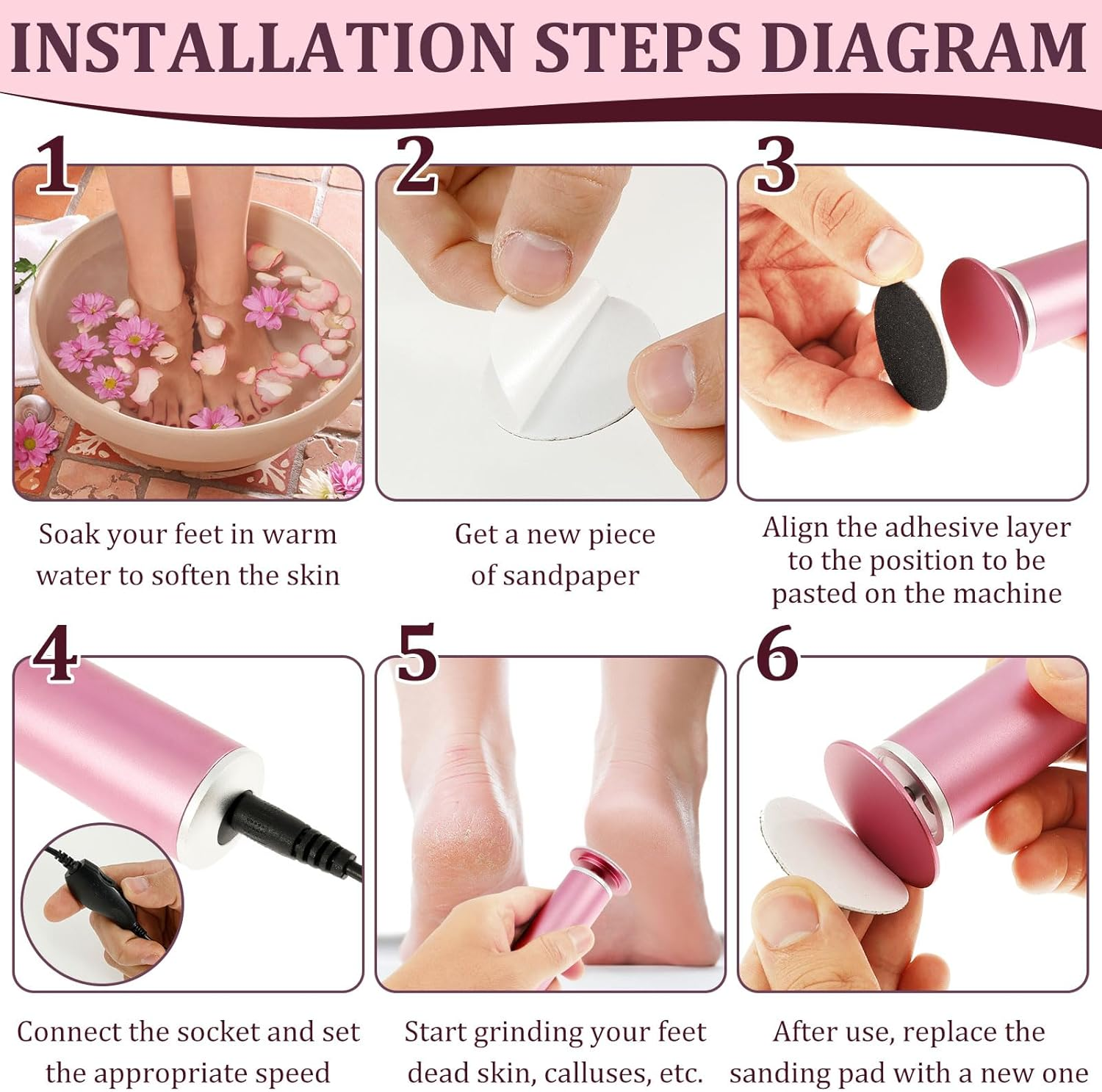 Aluminium Alloy 2 in 1 Electric Callus Remover, Adjustable Speed Foot Grinder with Ergonomic Handle Labor Saving for Body image number 5