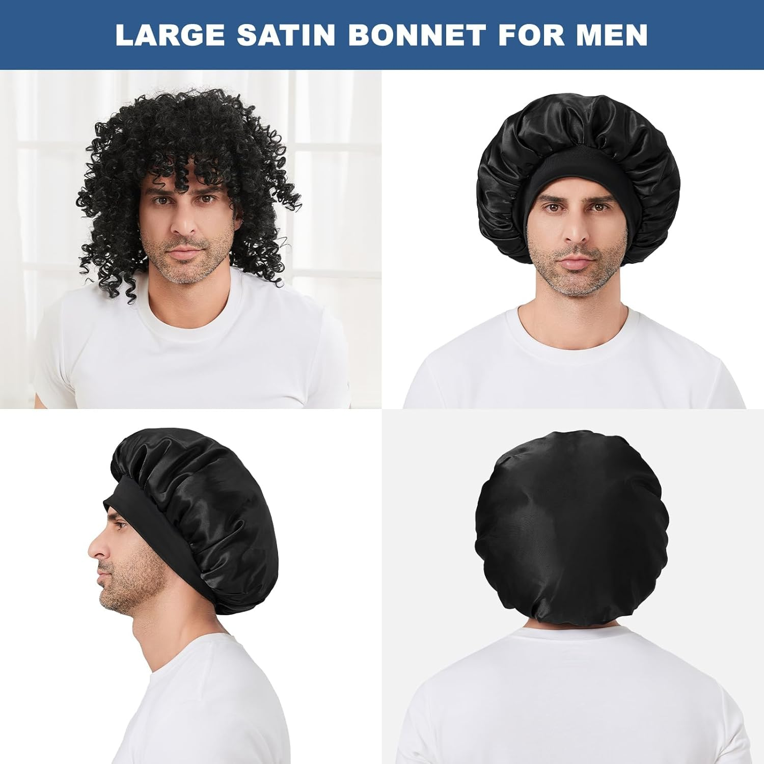 Bonnet for Men, Double Layer Hair Bonnet for Sleeping Adjustable Silk Satin Sleep Bonnet with Elastic Band