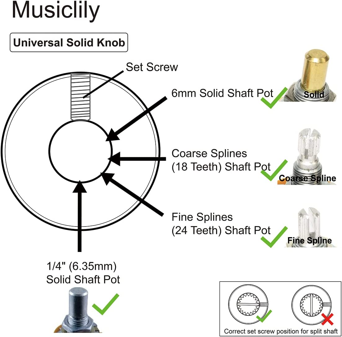 Musiclily Pro Universal Guitar Amp Amplifier Push-On Knobs with Set Screw for All Potentiometers Marshall Amplifiers, Black with Gold Aluminum Top (Set of 6) image number 4