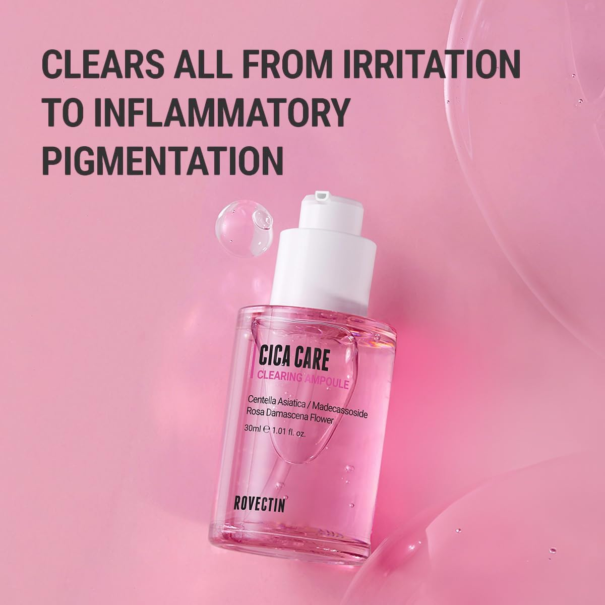 ROVECTIN Cica Care Clearing Ampoule for Soothing and Sensitive Care for Ance, Blemish, Redness with Calamine, Centella Asiatica and Damask Rose (1 Fl. Oz, 30Ml) image number 2