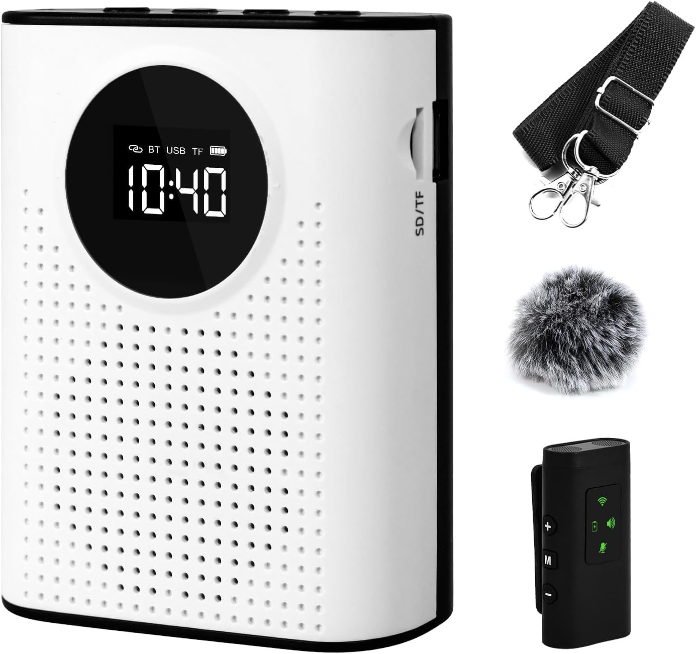 Phoselpida Voice Amplifier with Magnetic Wireless Lavalier Microphone, Portable Amplifier with 2.4G Wireless Microphone, Supports Bluetooth, TF Card, USB Flash Drive and AUX Input image number 4