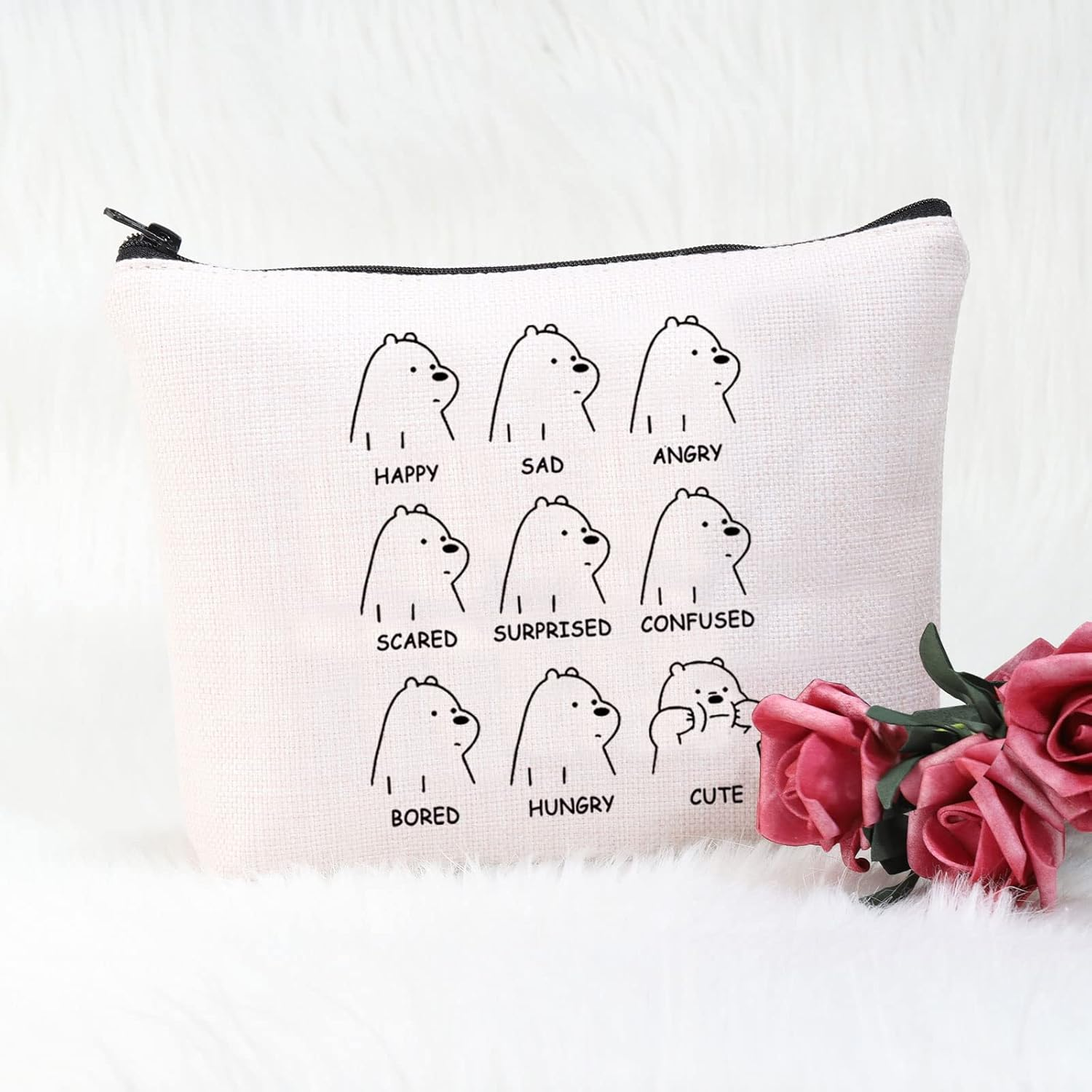 POFULL Ice Bear Moods Gift Bare Bears Lover Gift Animal Bear Cosmetic Bag Polar Bear Gift, HAPPY SAD ANGRY Bag image number 5