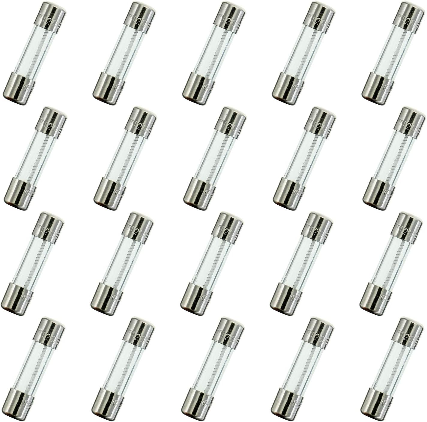 HUAREW T3AL250V 20 Pieces 5 X 20 Mm Slow Melting Glass Fuses 3A 250V 0.2 X 0.78 Inch Time Delay Fuses