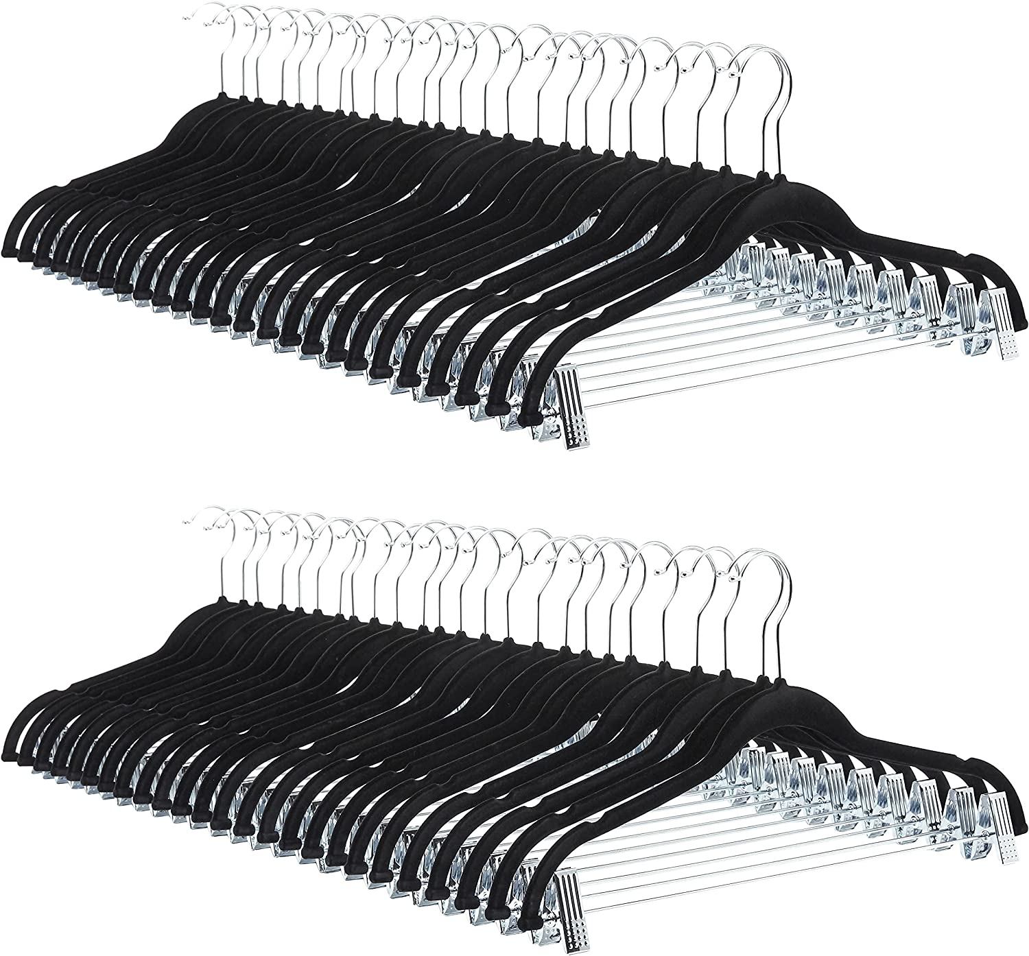 Amazon Basics Slim, Velvet, Non-Slip Suit Clothes Hangers, Black/Silver - Pack of 30