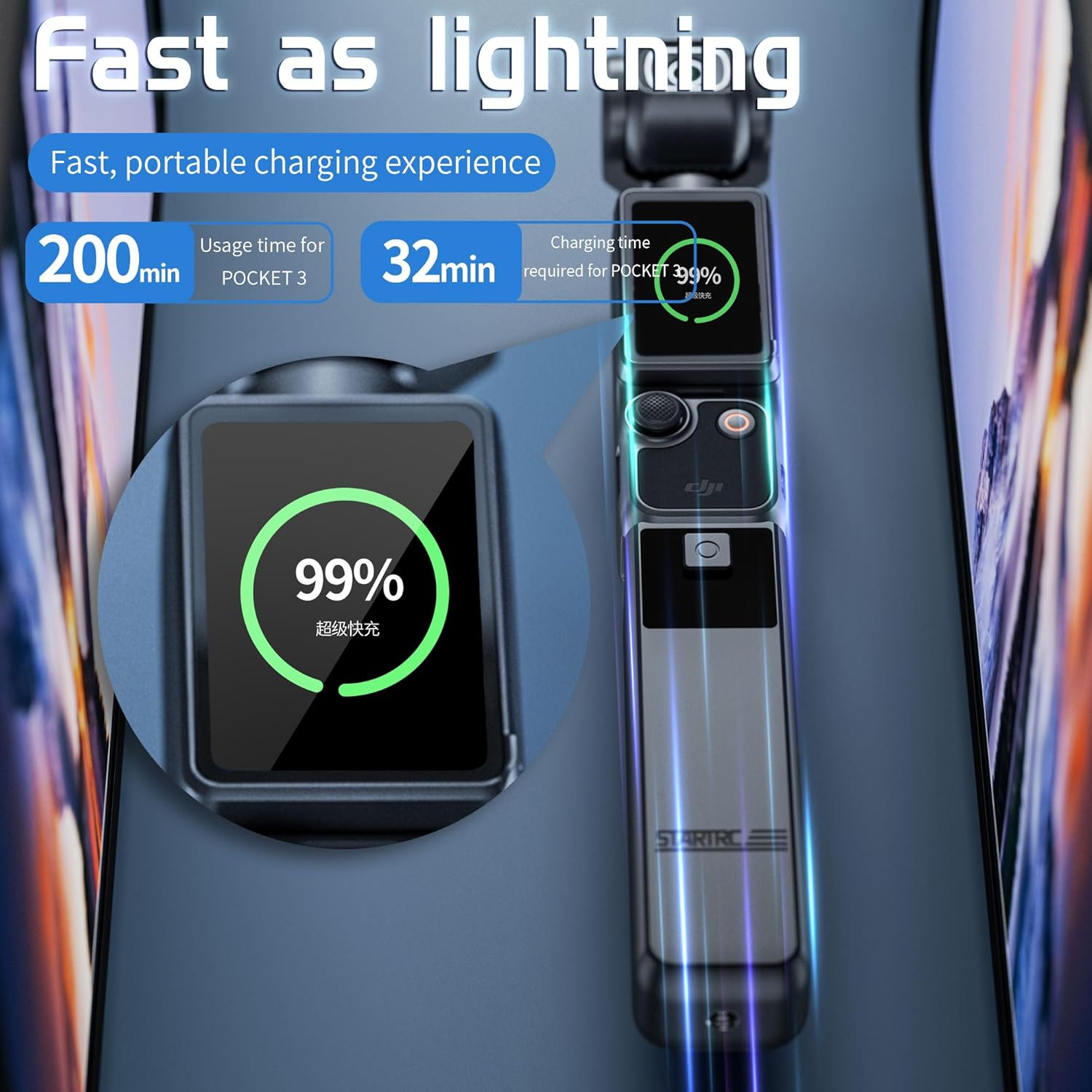 Pocket 3 Battery Handle Compatible with DJI Osmo Pocket 3,XICEN, Built-In 4000Mah Battery 22.5W Fast Charging, Supports External Audio Devices and Tripod