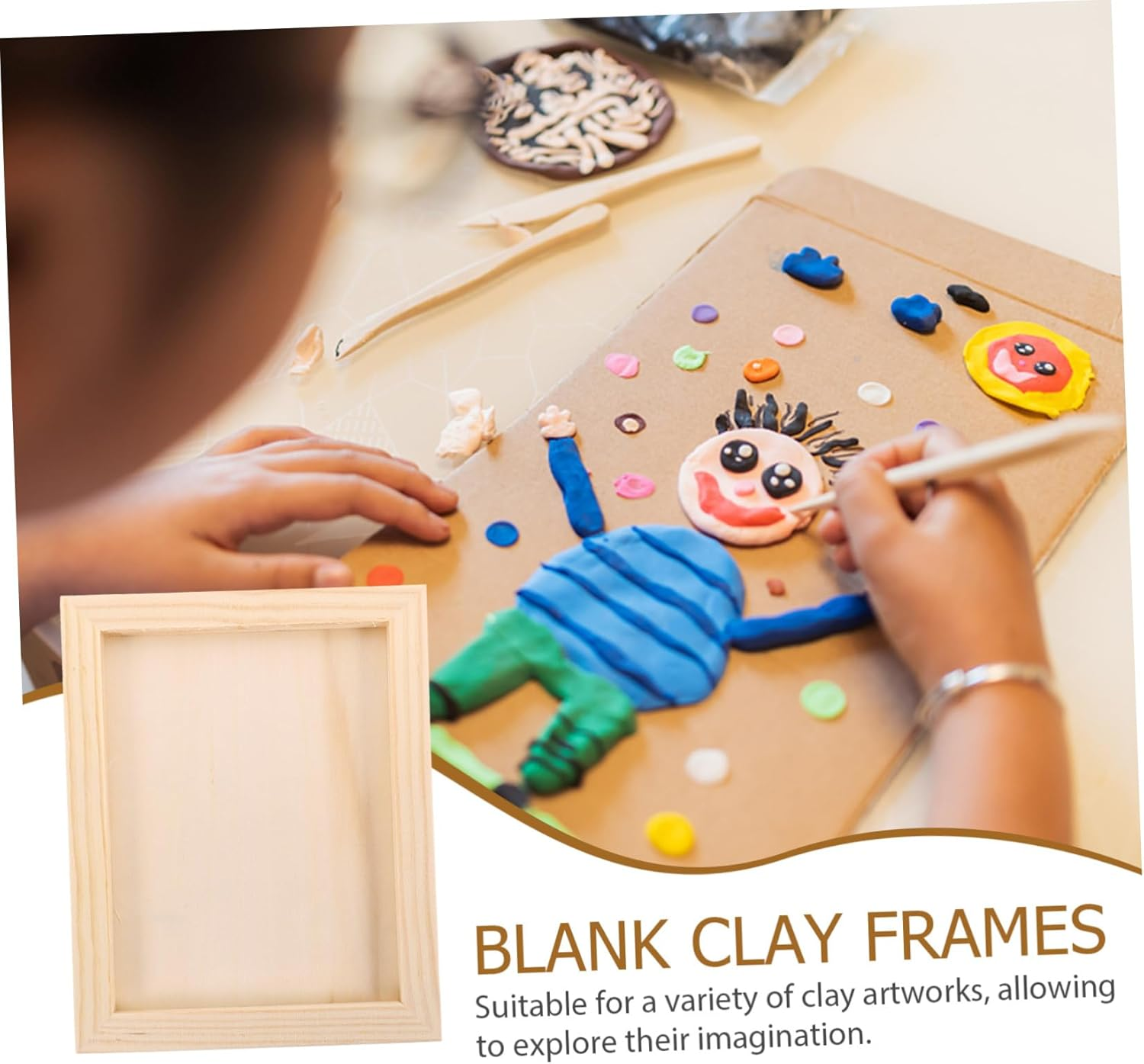 6Pcs DIY Paintable Wood Photo Frames Craft Kit for Unfinished Clay Picture Frames Blank Design for Creative Decor for Arts Crafts Projects image number 6