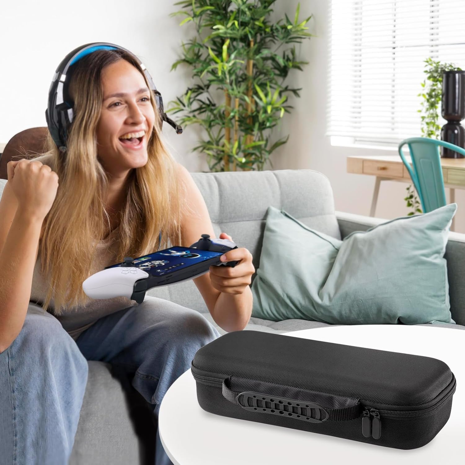 Carry Case Compatible with Playstation Portal Remote Player,Ps5 Portal Hard Shell Travel Case with Game Disc Storage Layer,Waterproof and Shockproof for Playstation Portal