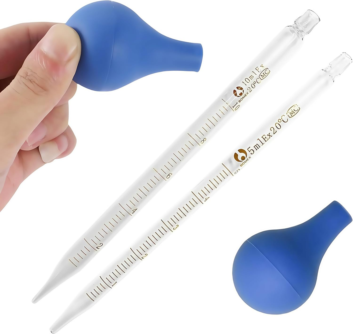 6 Pcs Glass Pipettes Graduated Long Dropper Kit,With 6 Rubber Caps and 1 Pcs Droppers Brush, for Transfer Liquid for Lab(5Ml/10Ml)