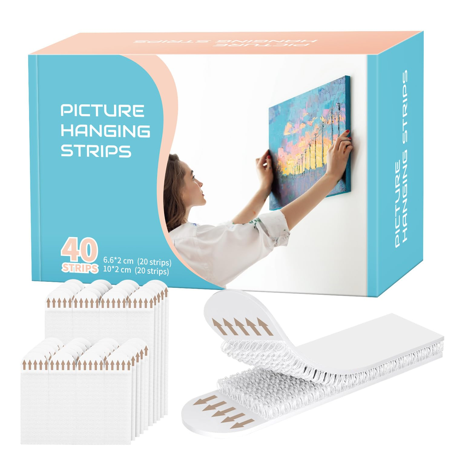 20-Pairs Heavy Duty Picture Hanging Strips, Damage-Free, No-Nail Wall Hangers for Photos & Artworks, Medium Poster Wall Strips (M+L)