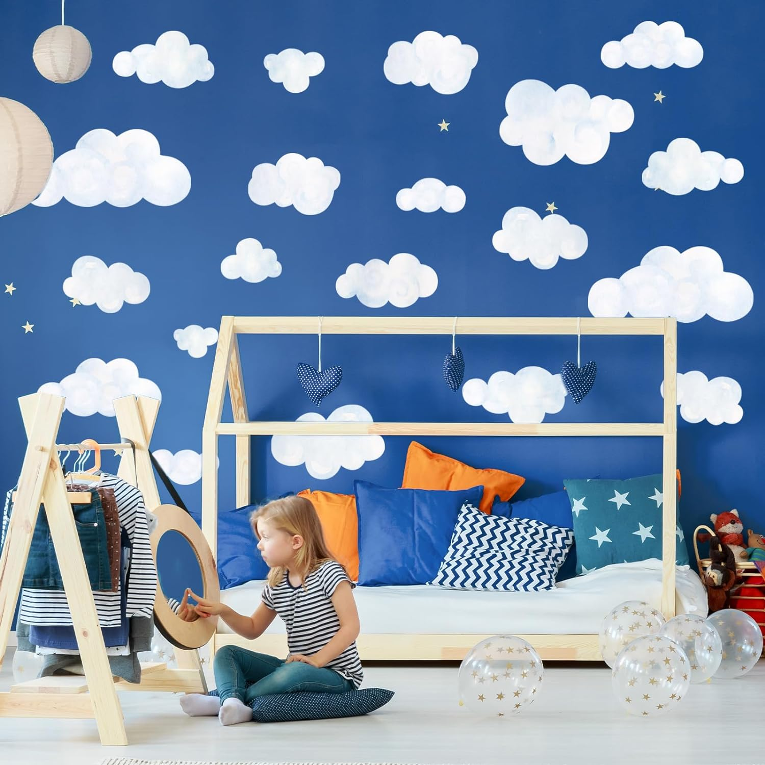 Jarthenaamcs 9 Sheet Cloud Wall Decal Stickers White Sky Mural Sticker Peel and Stick Nursery Wallpaper Decal for Bedroom Playroom Decoration