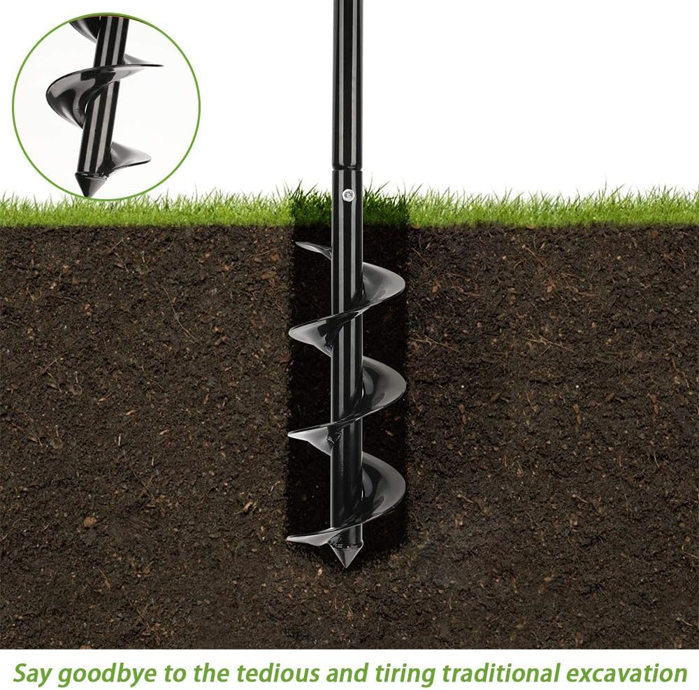 Garden Auger Drill Bit Set, Post Hole Digger, Hand Auger Drill with Non-Slip Handle, Auger Spiral Drill Rapid Planter Fence Post Auger for Planting Trees, Deep Cultivating, Seedlings, 10 X 60Cm image number 1