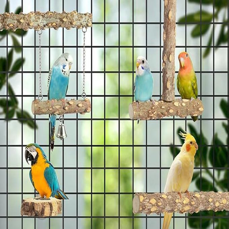 Limcryspp 4-Piece Set of Natural Solid Wood Bird Perch Wood, Parrot Climbing, Standing, Claw Grinding and Chewing Sticks, Birdcage Accessories